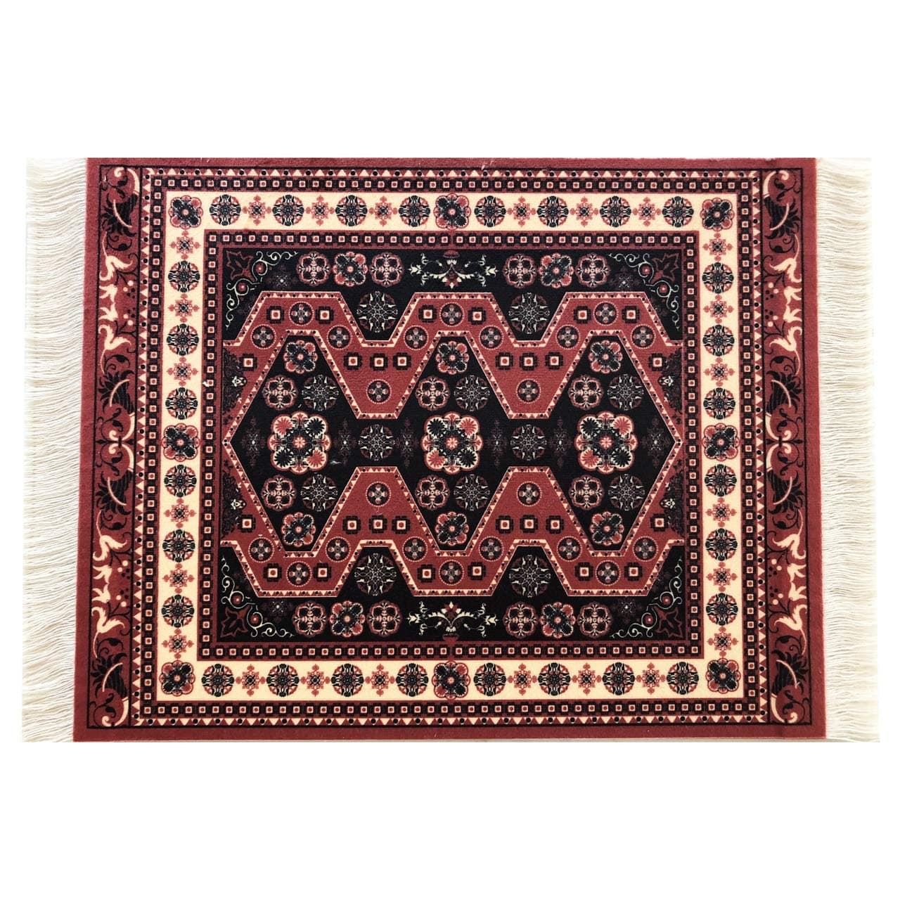 Beautiful Oriental Rug Style Mousepad, Red and Black Miniature Carpet Computer Mouse Pad, Rectangular, Non-Slip, Elegant Office Accessories