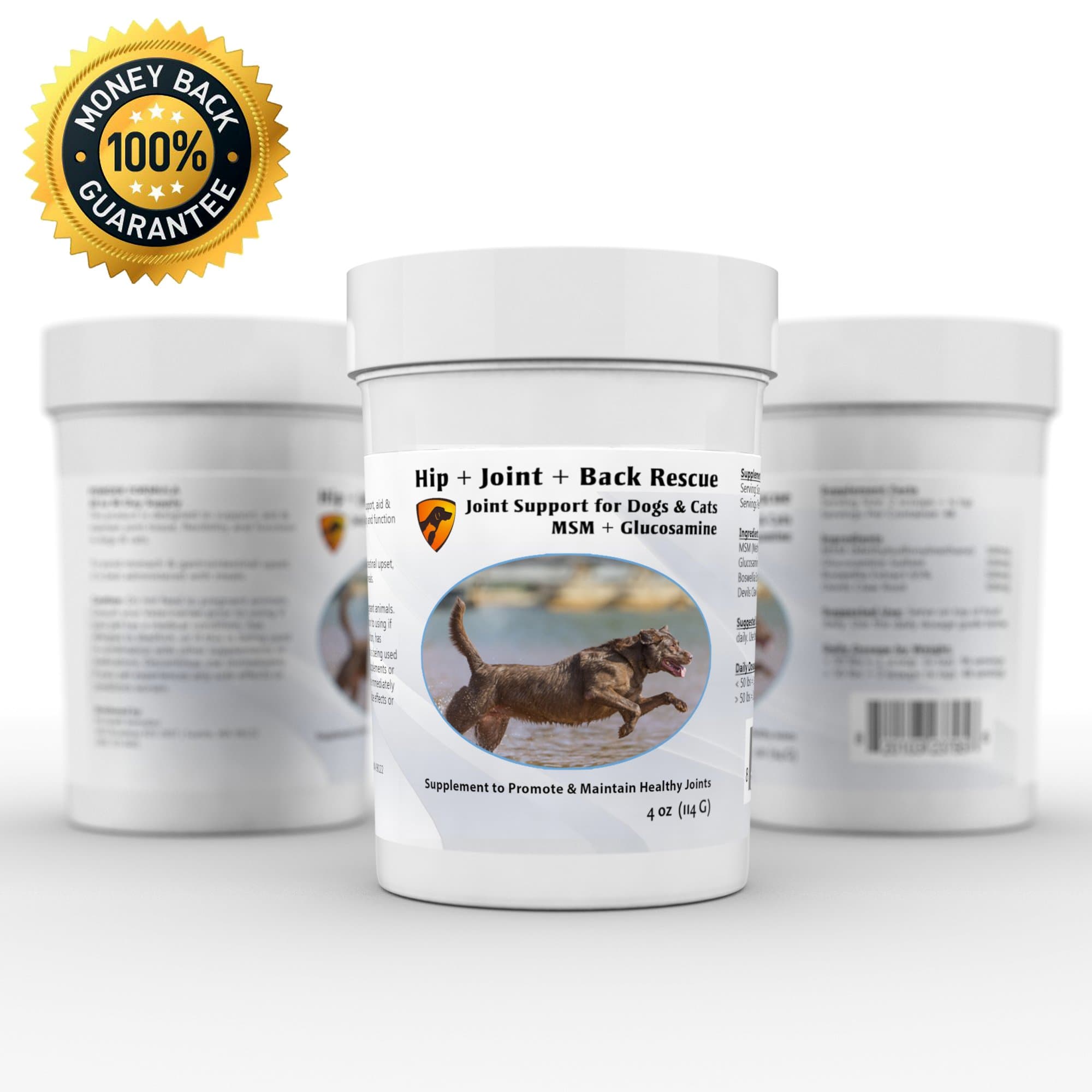 Hip, Joint & Back Rescue for Dogs – Glucosamine Powder & MSM w/ NO FILLERS – 4oz - Superior Joint Formula by Pet Health Remedies