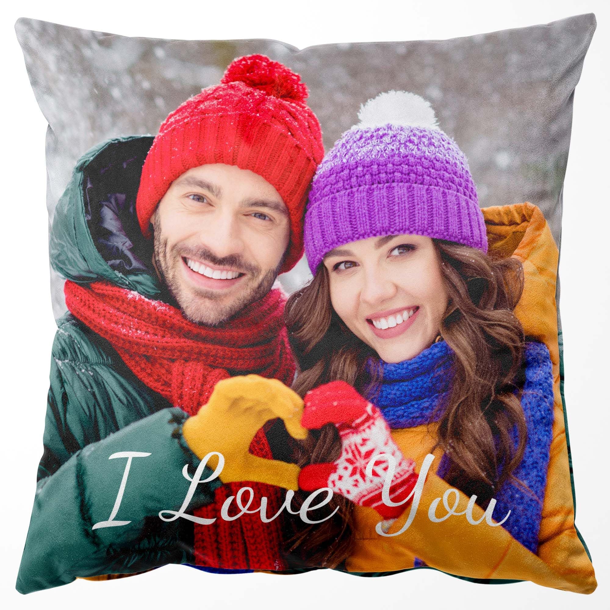 Easycosy Custom Pillow with Picture & Text, Two-Sides Velvet Customized Photo Pillowcase, 16"x16" Personalized Pillowcover with Photo, Custom Valentines Decor Love Gifts (Optional Pillow Insert)