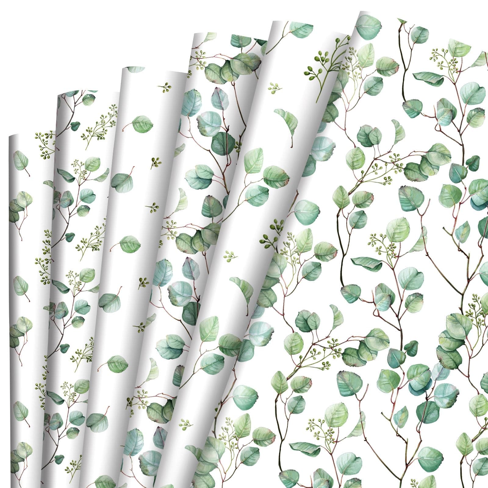 AnyDesign12 Sheet Eucalyptus Leaves Wrapping Paper Watercolor Greenery Gift Wrap Paper Folded Flat Green Leaves Print Art Paper for Wedding Birthday Party DIY Crafts Gift Wrapping, 19.7 x 27.6 Inch