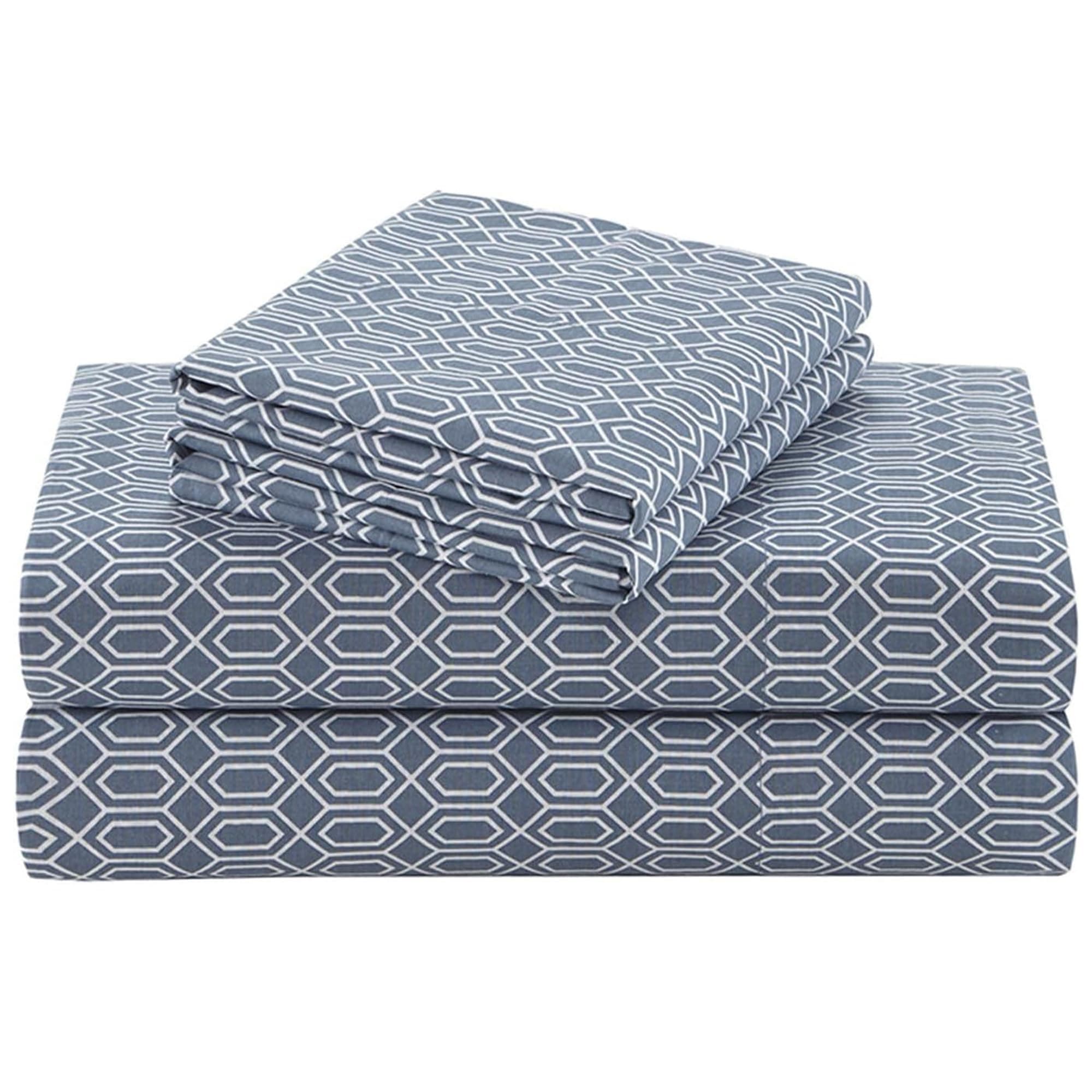 Comfort Spaces 100% Cotton Sheets Queen, Breathable, Naturally Cool Cotton Sheets, Soft Cotton Bed Sheets with 14" Elastic Pocket Fits up to 16" Mattress, All Seasons Sheet Set, Diamond Blue 4 Piece