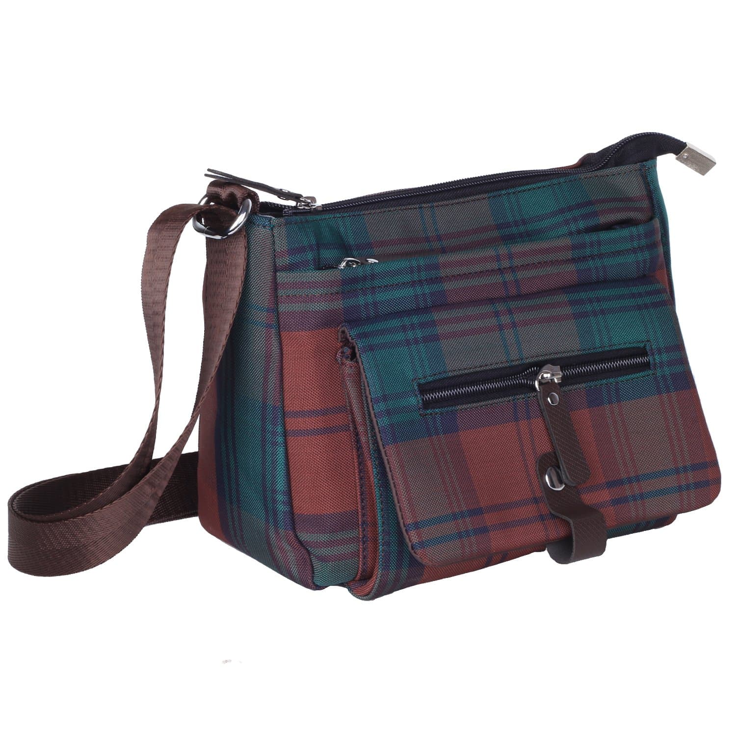 Women's Nylon Multi Zipper Pocket Small Cross Body Shoulder Bag