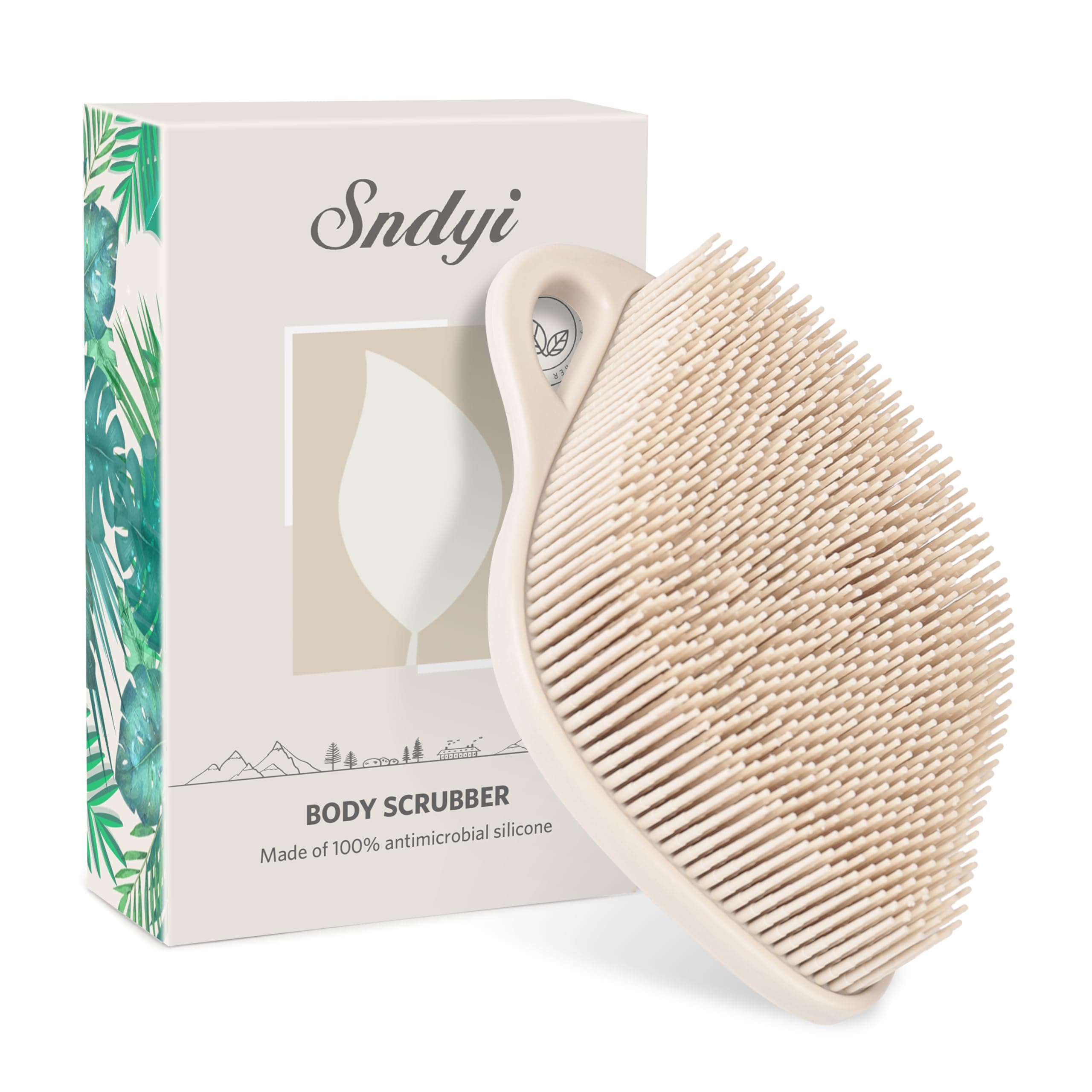 – Silicone Body Scrubber, Gentle Exfoliating Shower Scrubber for Sensitive Skin, Leaf Shaped Silicone Loofah Body Brush with Lathering Bristles, Oatmeal