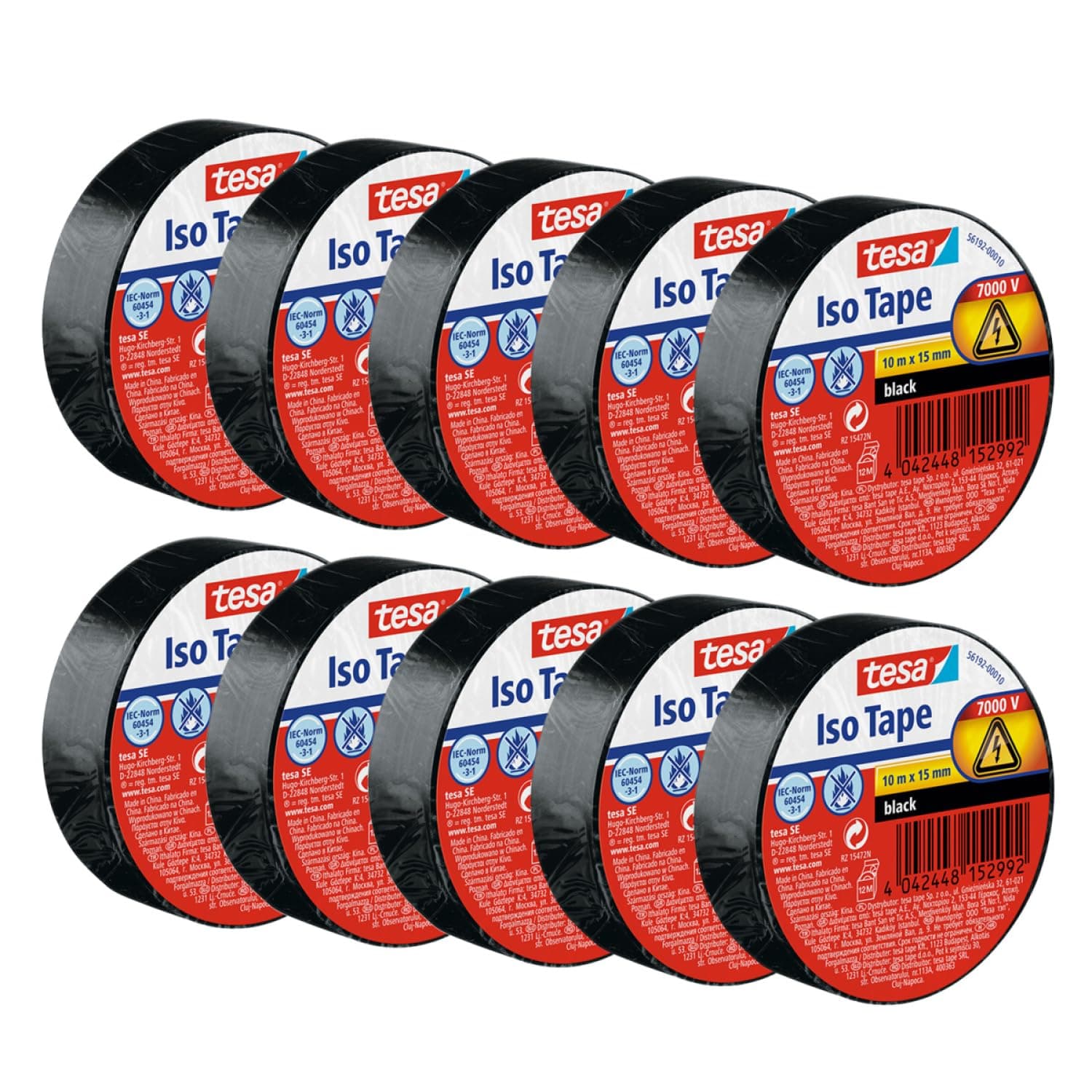 tesa Insulating Tape - Self-adhesive Insulating Tape, Heat-Resistant - for Insulating, Repairing and Bundling - 3x 10 m - Black