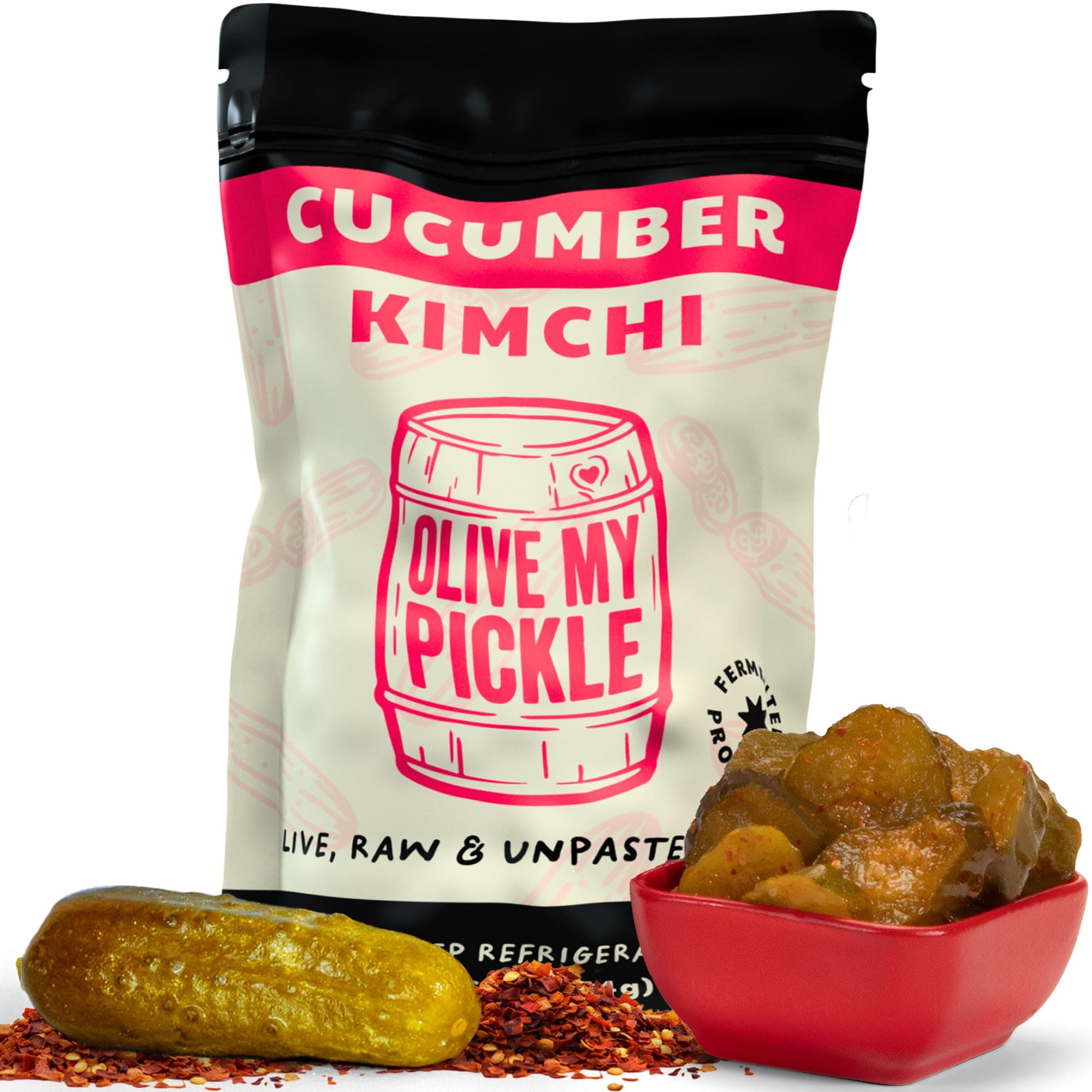 Kimchi Fermented - 16 oz | 1-Pack of Probiotic Cucumber Vegan | Fresh Korean Kimchi with Natural Probiotics for Gut Health - Perfect for Ramen & Spicy Noodles