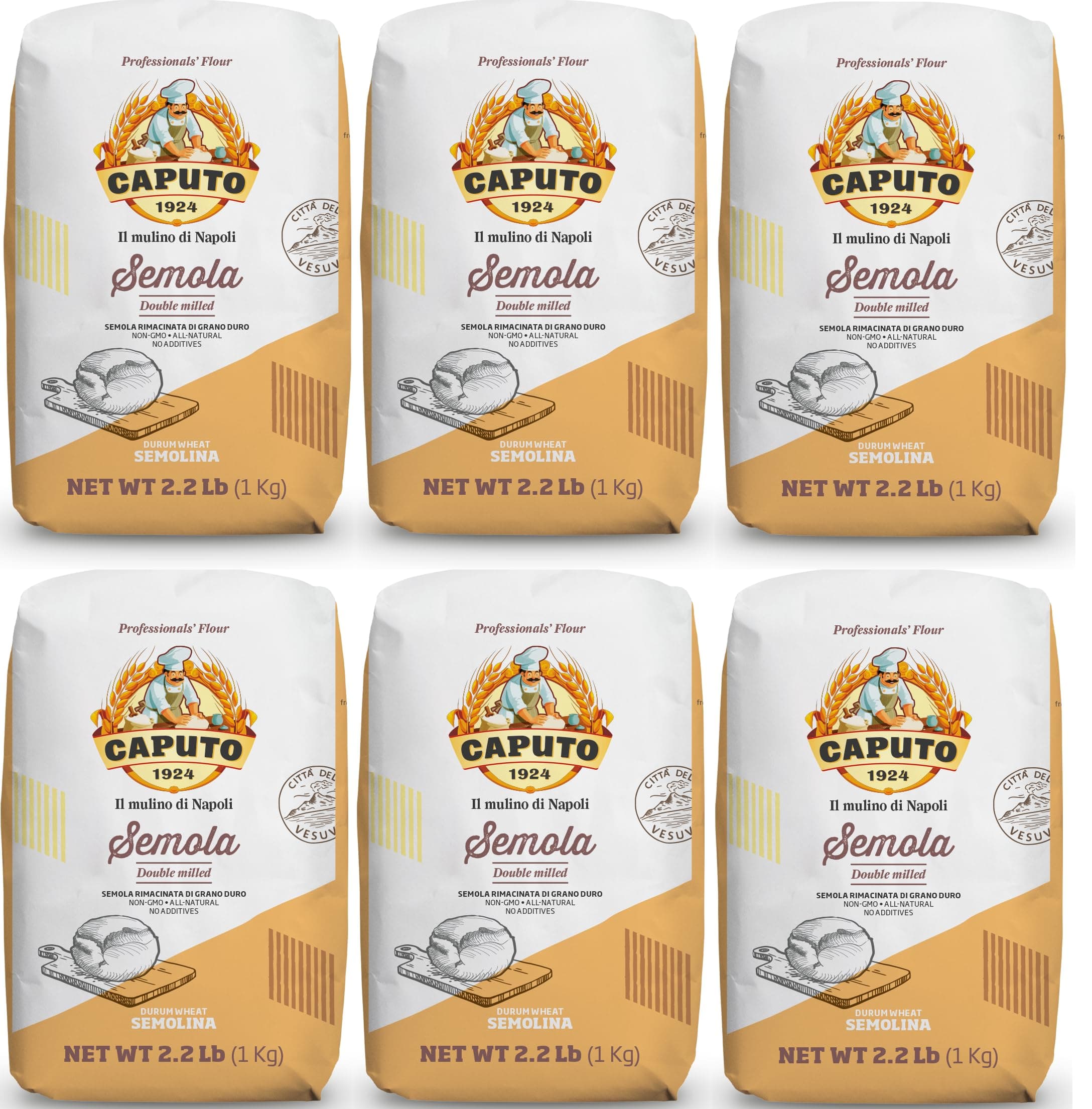 Semolina Wheat Flour 2.2 LB (Pack of 6) Bulk - Italian Durum Semola Di Grano - All Natural Dough for Fresh Pasta
