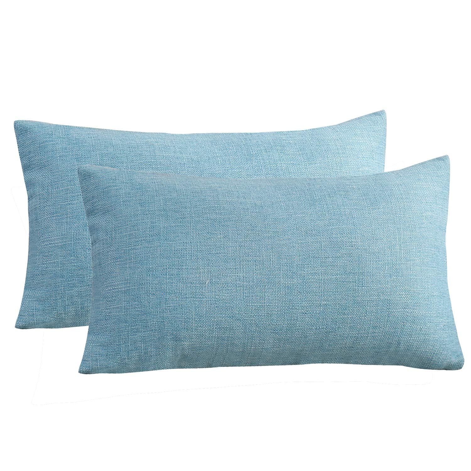 Sunday Praise Linen Decorative Throw Pillow Covers,Classical Oblong Solid Color Pillow Cases,12x20 Inches Cushion Covers for Sofa Couch Bed&Car,Pack of 2 (Light Blue)