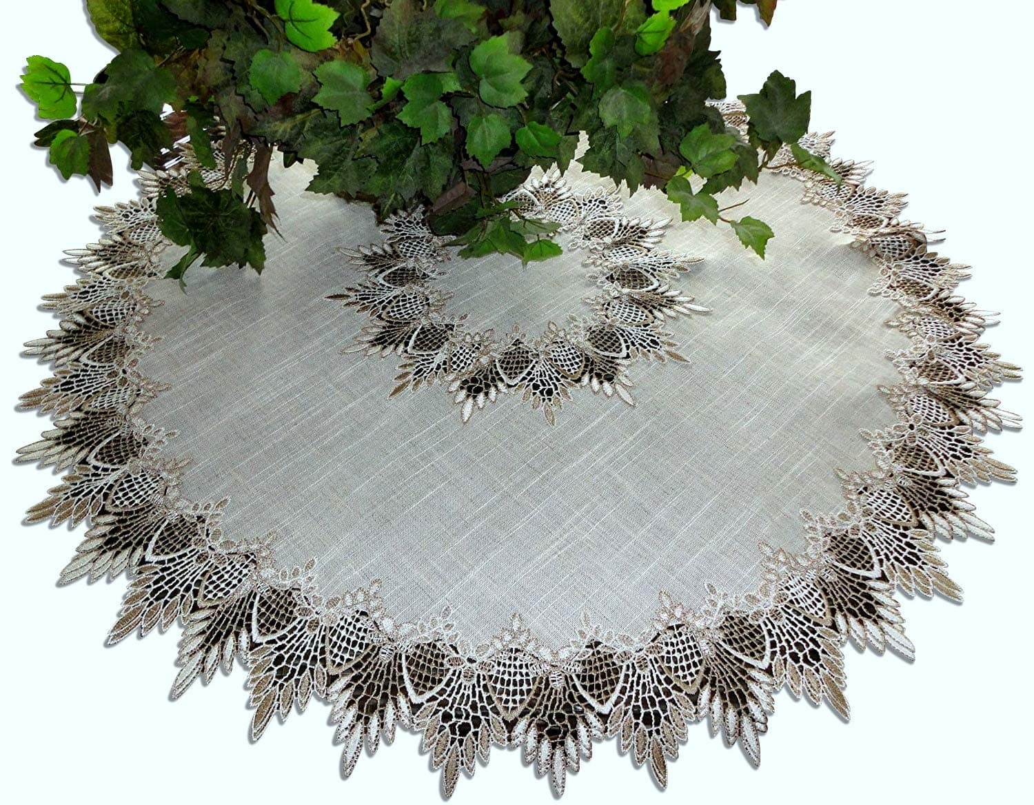 Galleria di GiovanniX- Large 33 Inch Table Topper Dresser Scarf Neutral Earth Tones European Lace