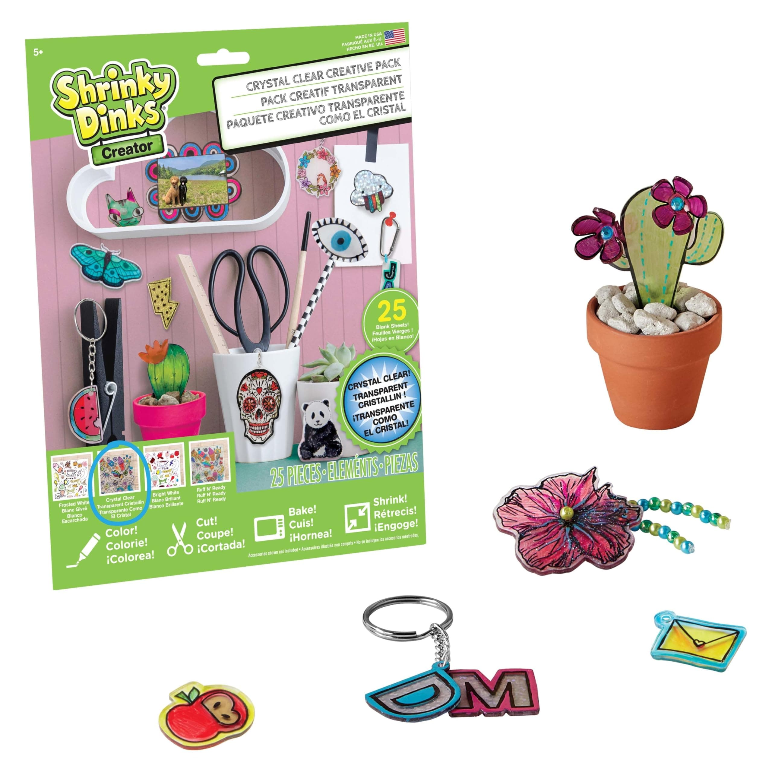 Just Play Shrinky Dinks Creative Pack, 25 Sheets Crystal Clear, Kids Art and Craft Activity Set,