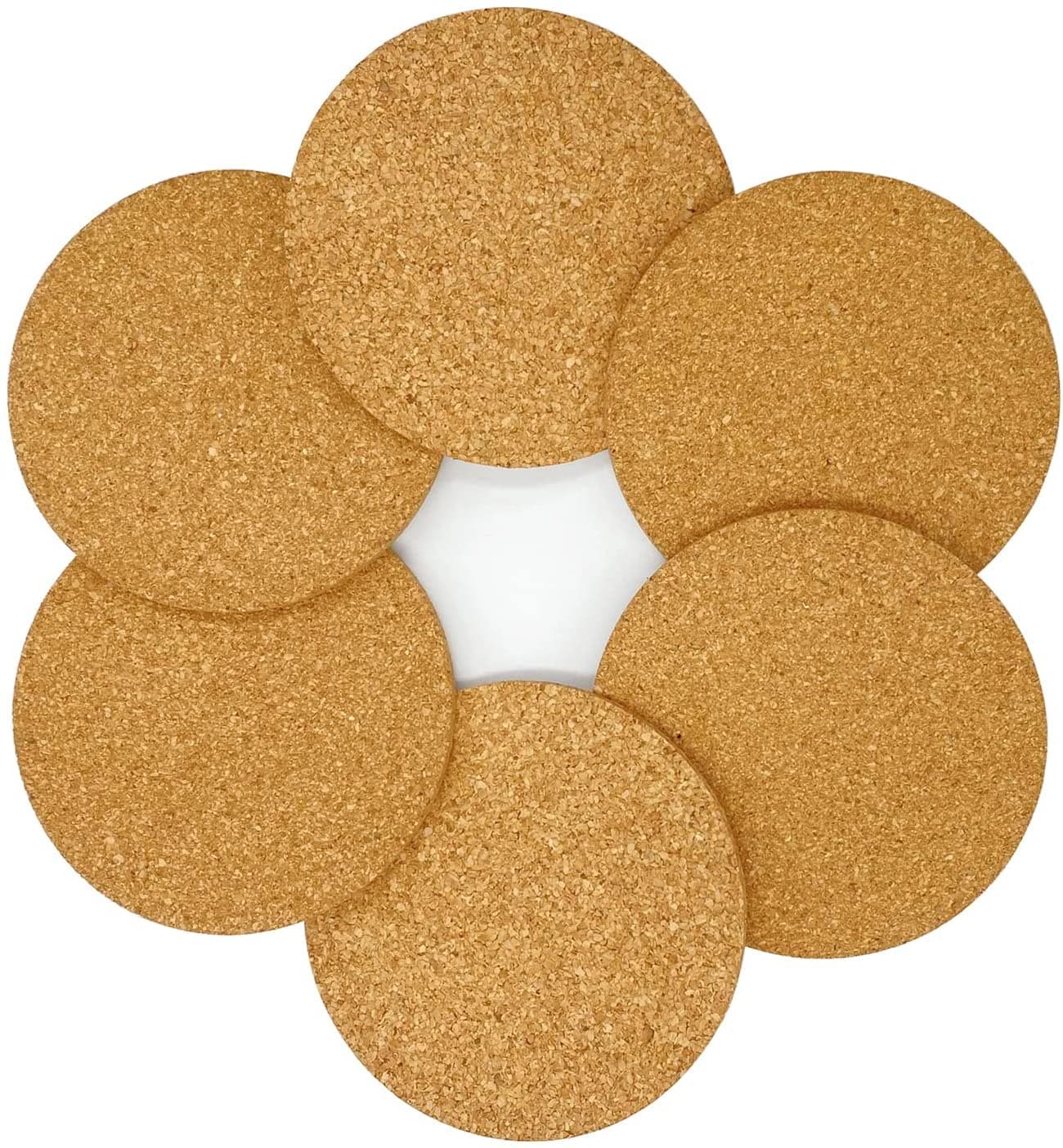 Cork Coasters Set of 6 Round Non-Slip Brown Drink Coaster Absorbent Heat Resistant Beer Mats Rugs for Coffee Mug and Wine Glass(10x10cm)