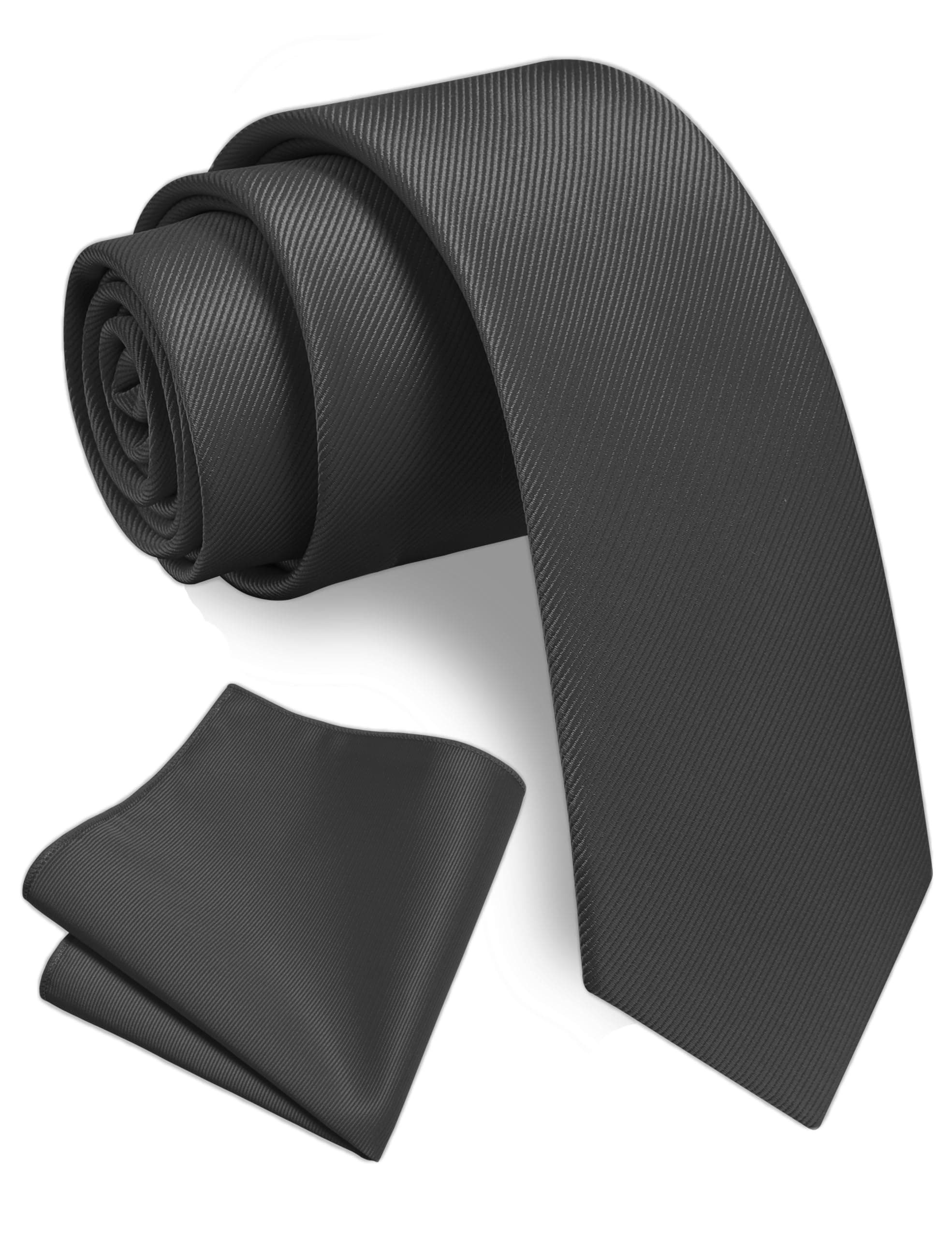 GUSLESON 2.4" Slim Necktie and Handkerchief Set For Men Solid Skinny Tie Set