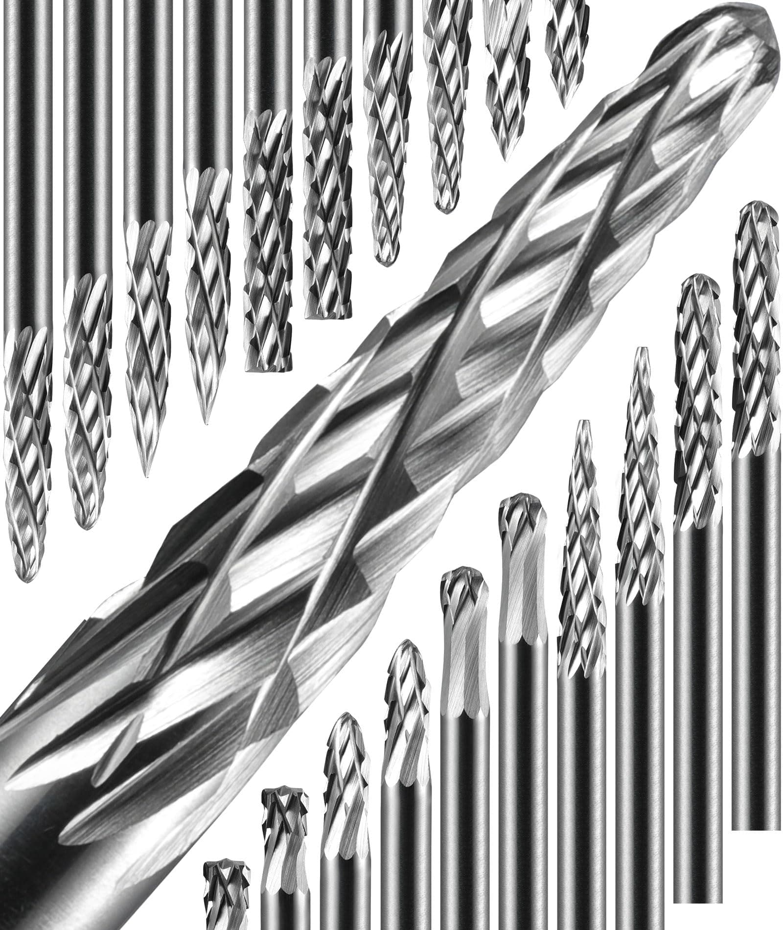 20 Pcs Carbide Burr Set 1/8" Shank Compatible with Dremel Bits Rotary Tools Attachment Kit Rasp Drill File Accessories Metal Wood Stone Steel Grinding Carving Cutting Polishing Solid Tungsten