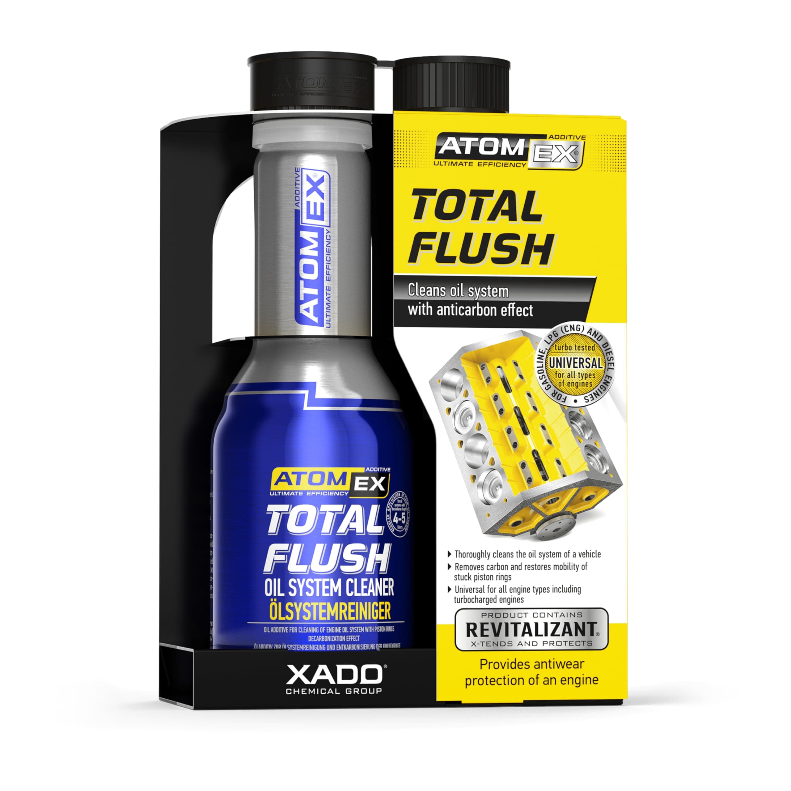 Engine Oil System Cleaner with Anti-Carbon Effect - Removes Contamination & Engine Sludge - ATOMEX Total Flush Revitalizant (Bottle, 250ml)