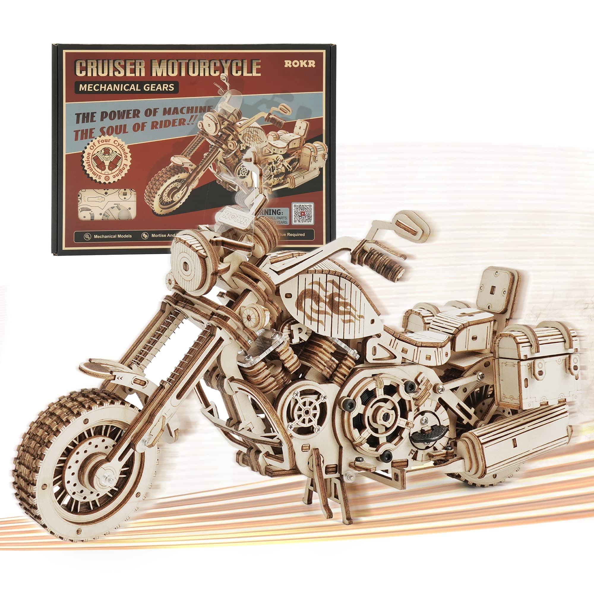 ROKR 3D Wooden Motorcycle Puzzle-1:8 Scale Wood Model Motorcycle Kits to Build for Adults