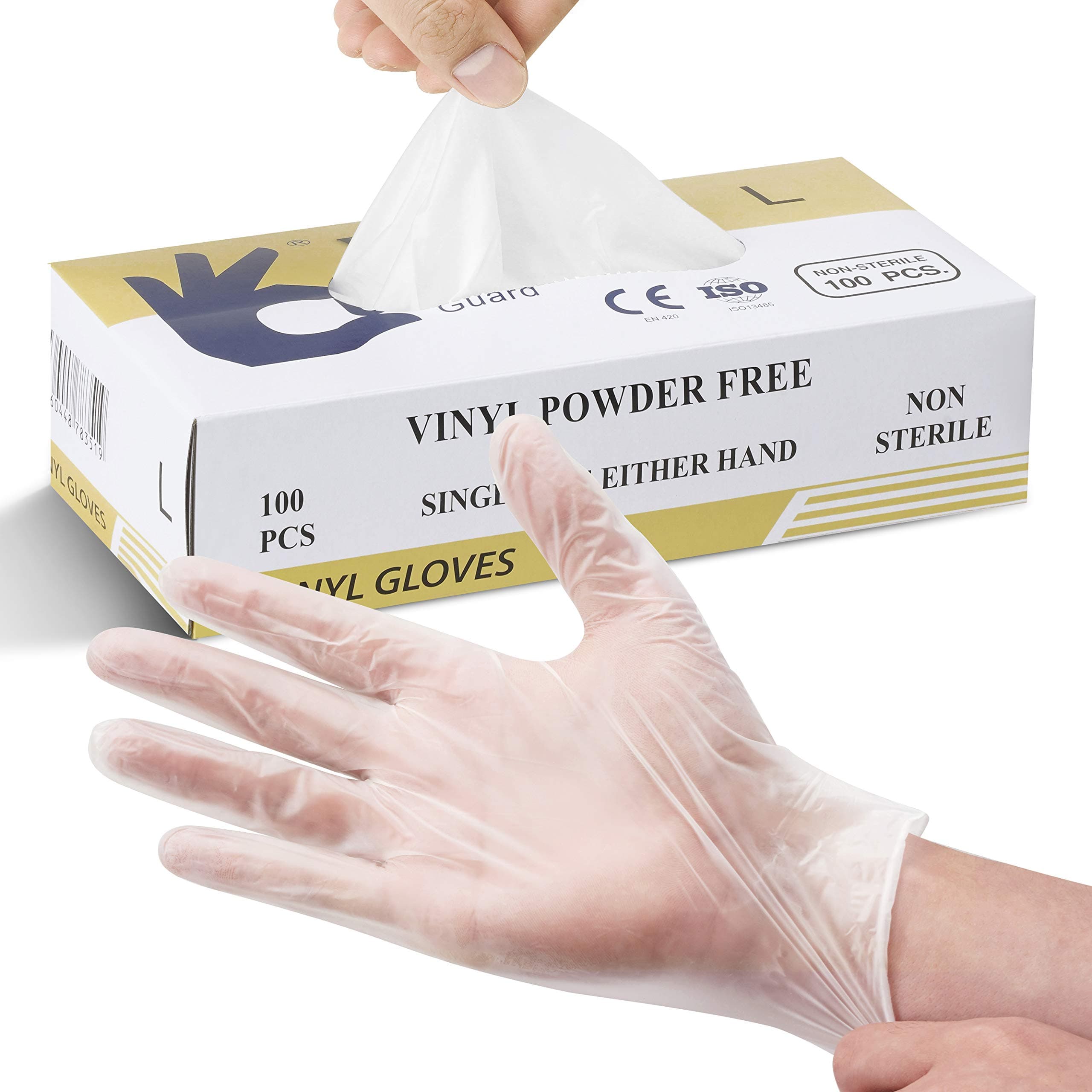 Multi-Purpose Vinyl Gloves, Powder , Disposable, Extra Strong - Box of 100 - Size L