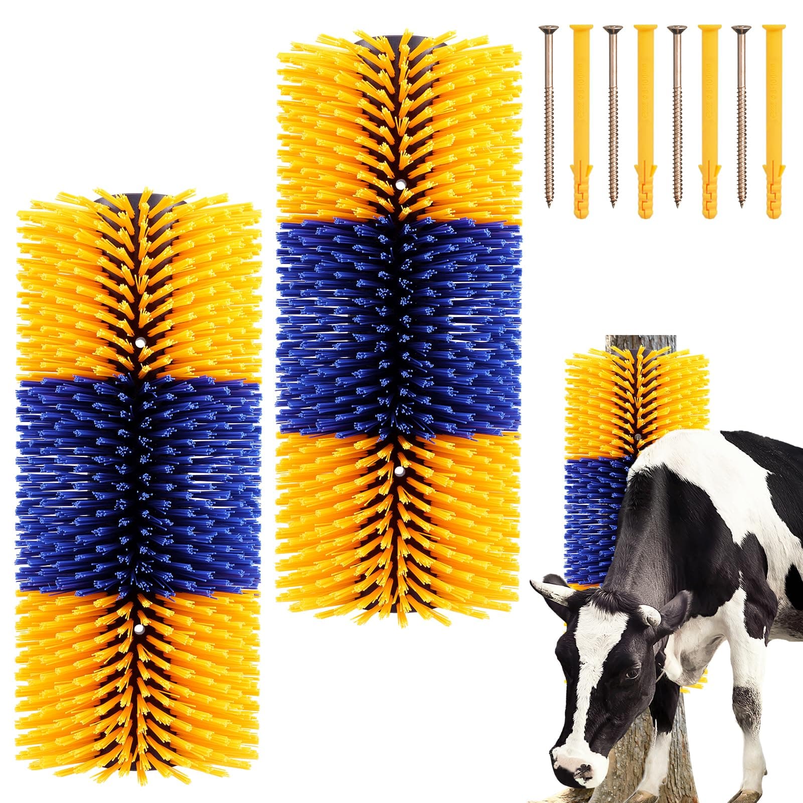 2PCS Livestock Scratch Brush with 4 Screws - Grooming Brushes for Horse, Goat, Cow, Pig - Cattle Supplies with Back Scratcher