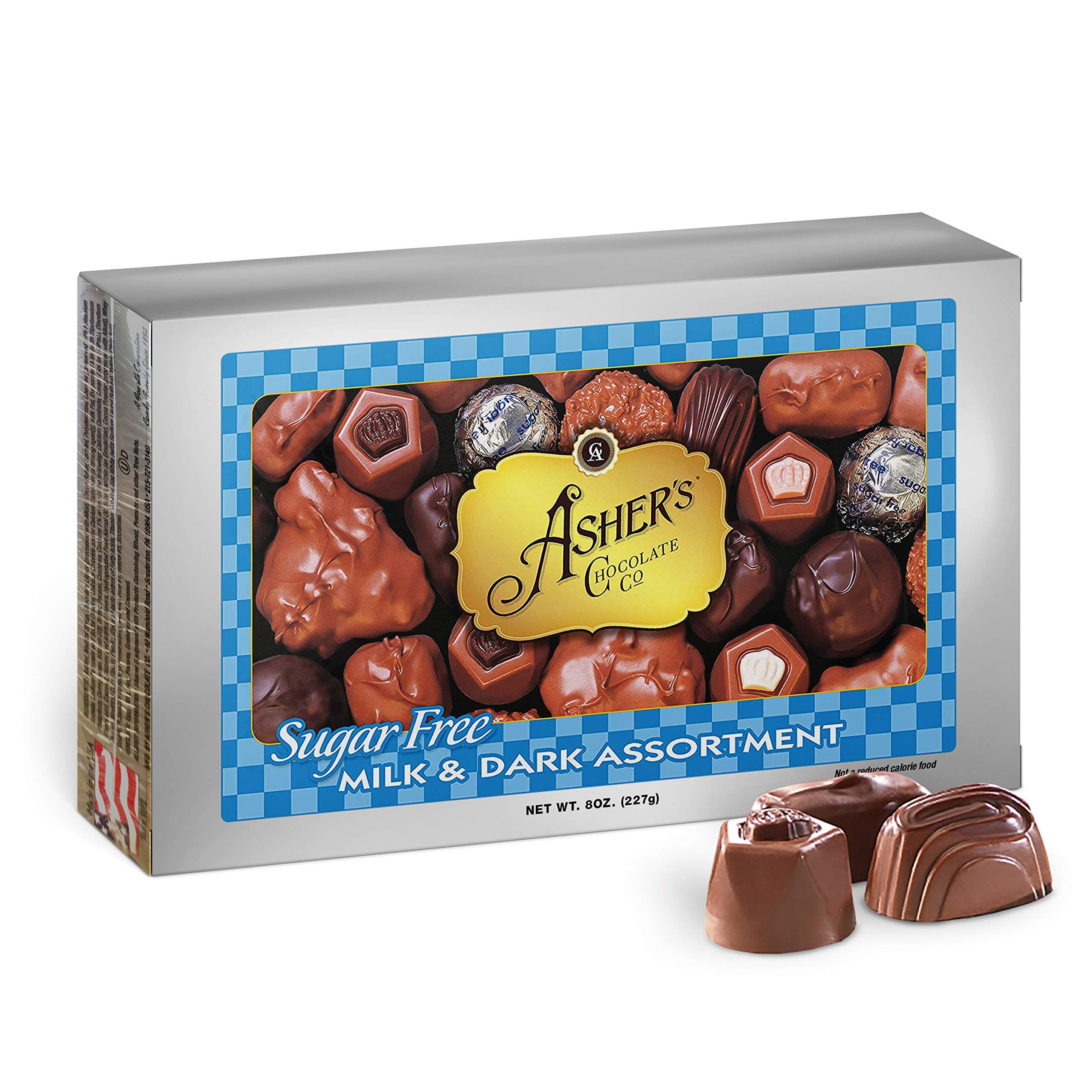 Asher's Sugar Free Chocolate Candy Assortment - Kosher, Milk & Dark Chocolates (15 pieces, 8 oz.)