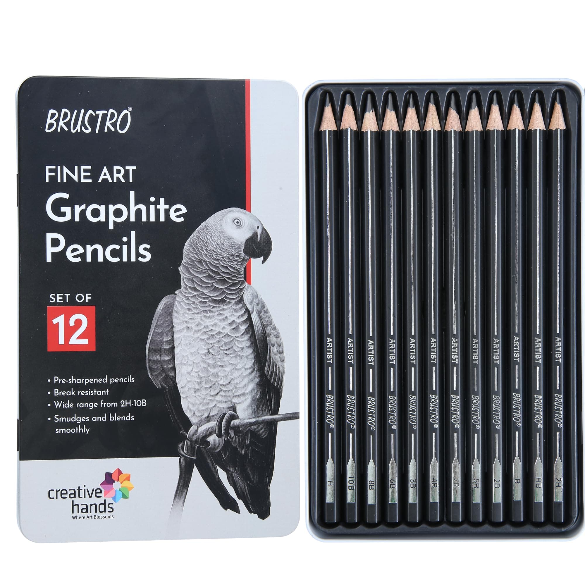ARTISTS’ FINEART GRAPHITE PENCIL SET OF 12 (10B-2H) + Free 2 Brustro ECO-PVC Dust-free erasers worth Rs24