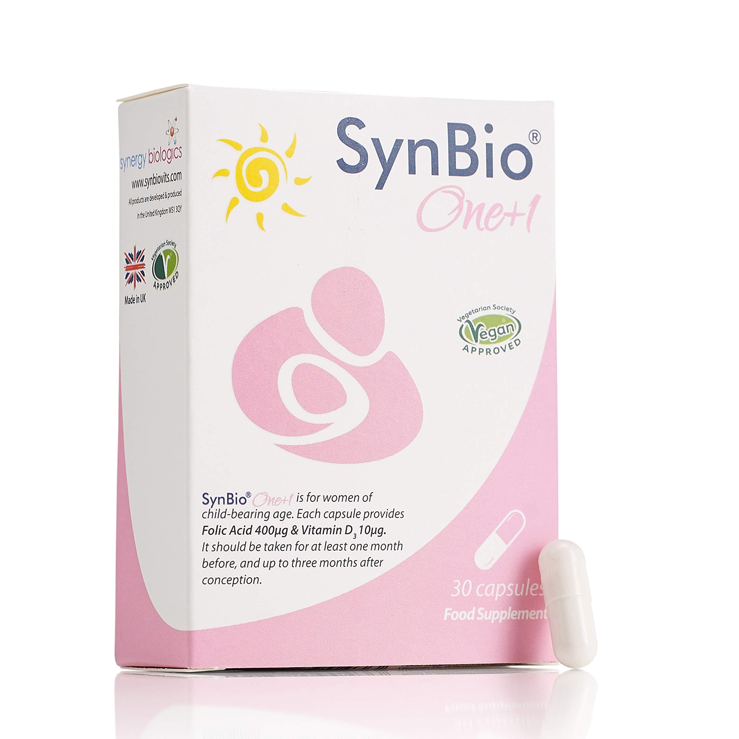 SynBio One+1 (Vitamin D3 + Folic Acid) | 30 Capsules | Cruelty Free | Free from Dairy, Gelatine, Nut/Peanut, Soya, Sugar, | Safe for Prenatal & Pregnancy | Supports Mother & Baby Health