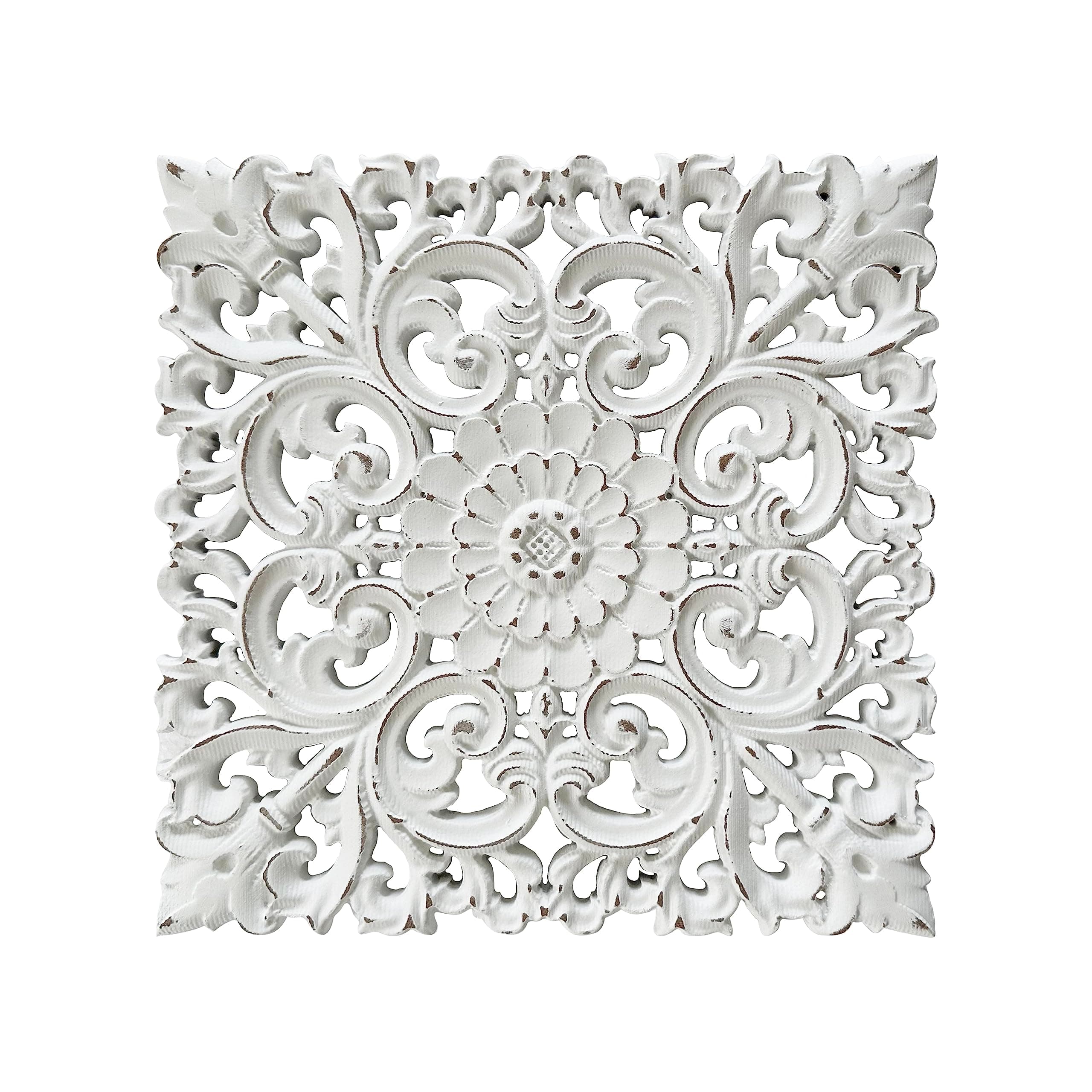 Musanpou Unique Hand Carved Wooden Wall Panels with Hanging Floral Decorations - Rustic Farmhouse Living Room and Bedroom Wall Decoration