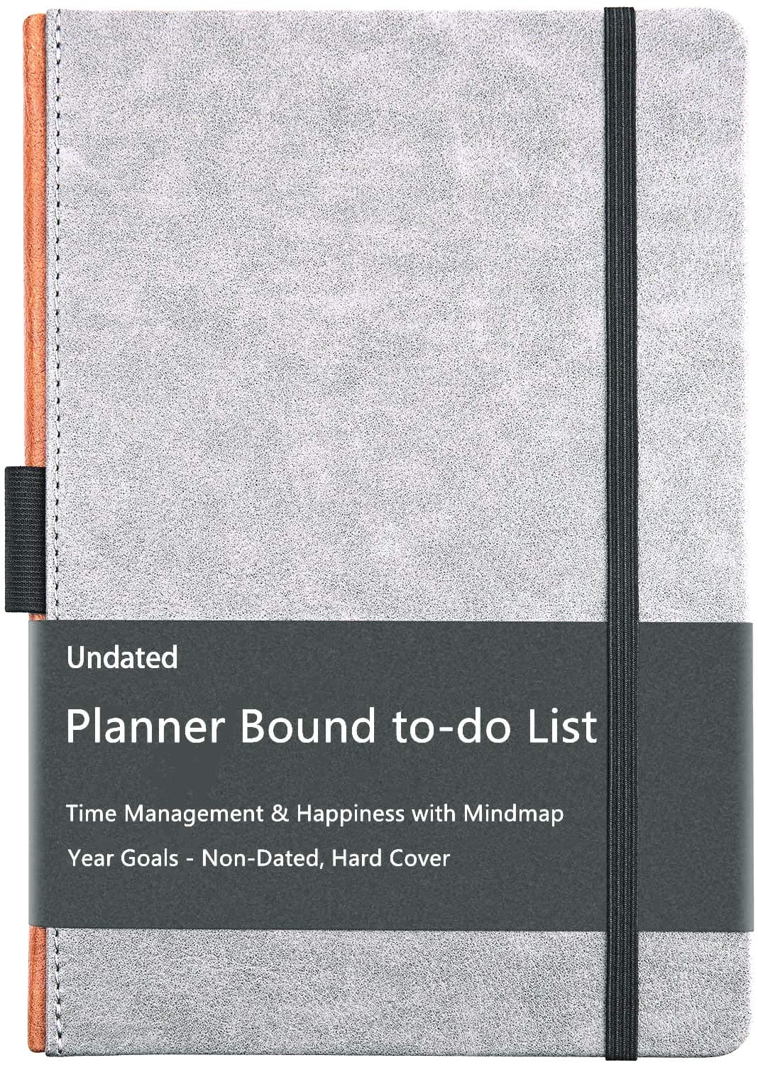 Planner Bound to-do List - Daily Calendar Planner to Increase Productivity, Time Management & Happiness with Mindmap & Year Goals - Non-Dated, Hard Cover, Gray