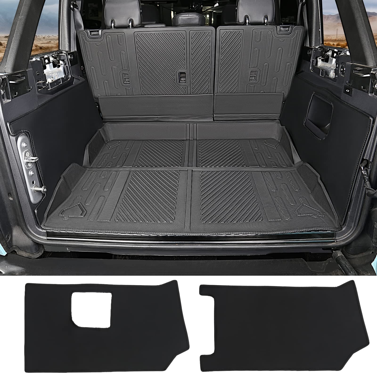 Mabett Cargo Sidewall Protector Compatible with Ford Bronco 2025 2024 2023 2022 2021, Trunk Protector Mats fit Bronco Accessories 4-Door, Black Cover Set PU Leather(Not fit Slide-Out Tailgate)