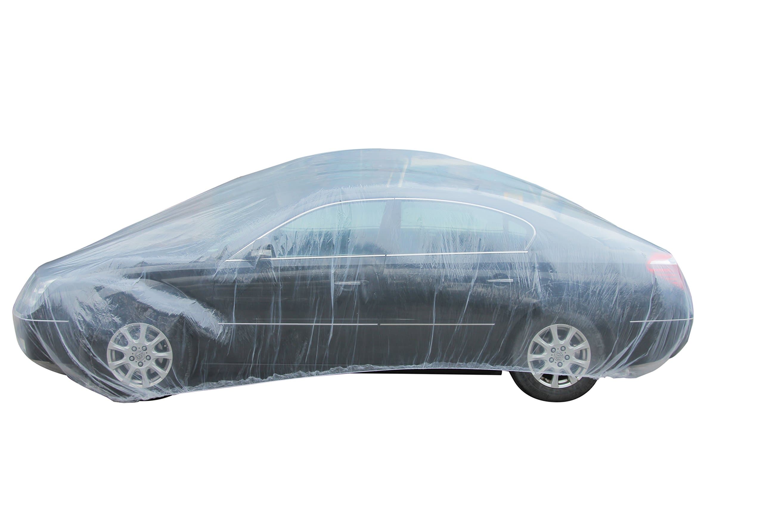 TopGreen Plastic Car Cover with Elastic Band Clear Disposable Car Cover Waterproof Medium Size Universal Fit 21-Feet by 12.5-Feet