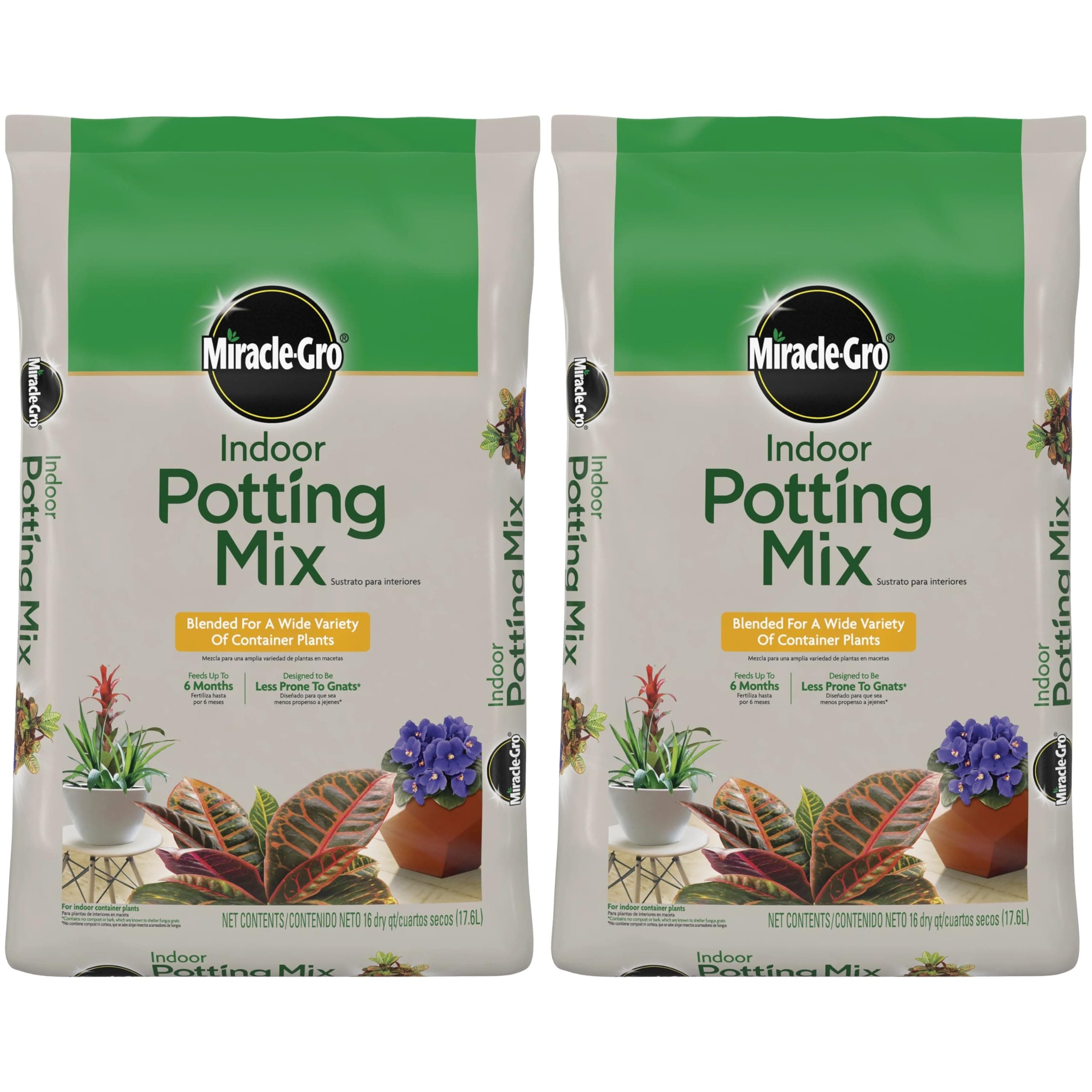 Indoor Potting Mix, Blended for a Variety of Houseplants, Feeds for up to 6 Months, 16 qt., 2-Pack