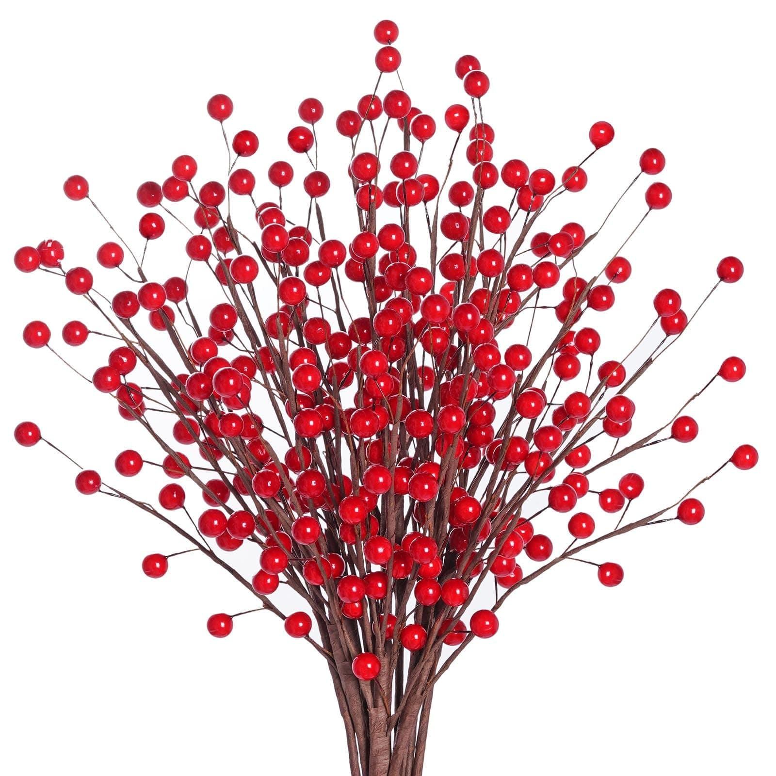 Jmkcoz 12 Pack Christmas Artificial Red Berry Twig Stems Branches, Burgundy Berry Picks Holly Berries for Thanksgiving Xmas Tree Wreath Floral Arrangements Holiday Home New Year Party Decor