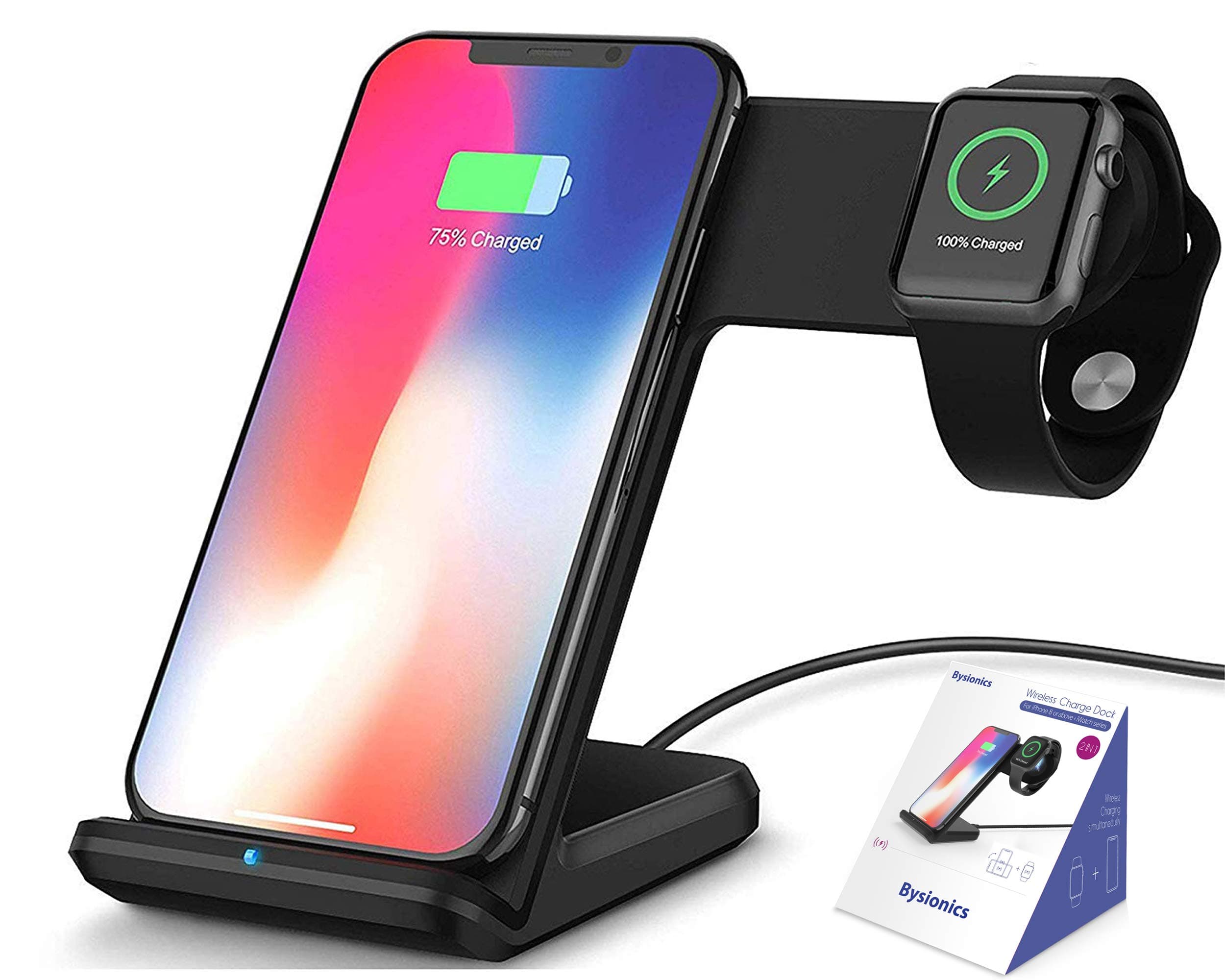 Wireless Charger,2 in 1 Fast Qi Phone Wireless Charging Stand & Wireless Charging Dock Compatible for Apple iWatch Series 4/3/2/1 (Black)