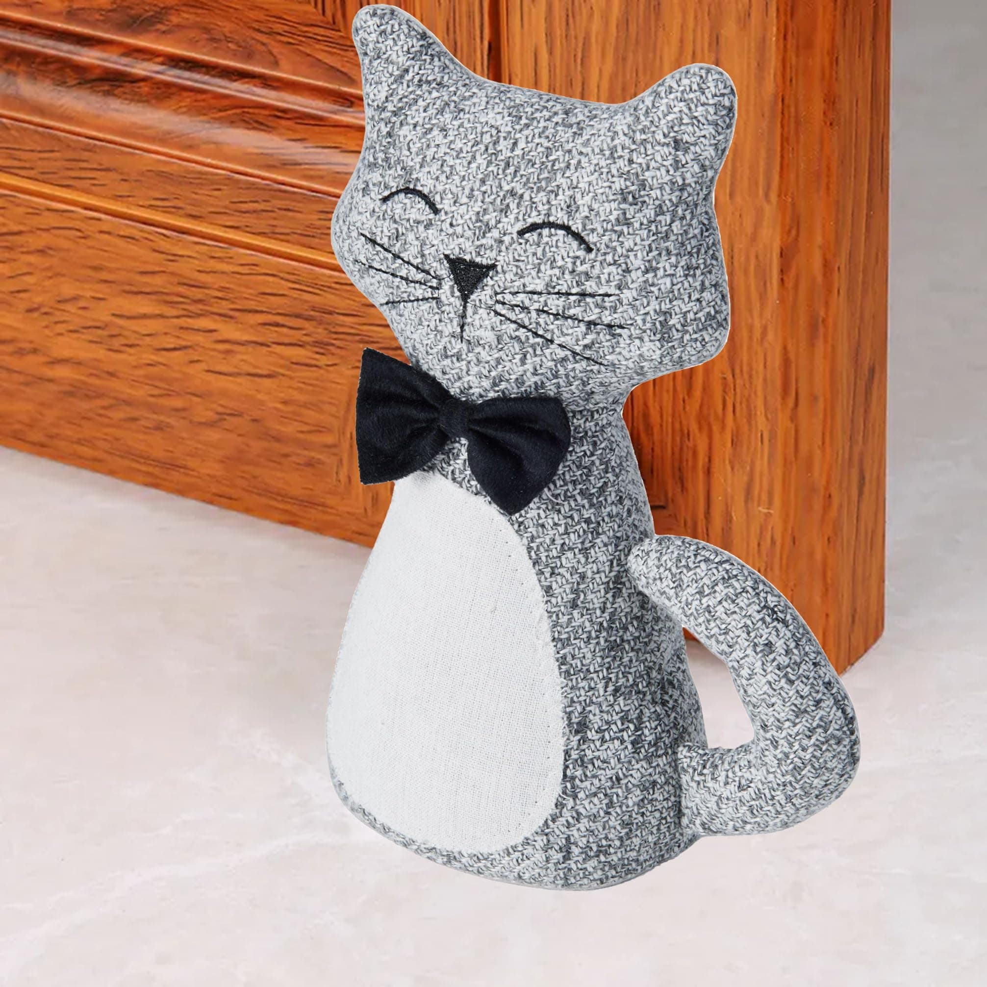 Cute Decorative Door Stopper for Bottom of Door and Inside Door Decorative.Soft and Weighted Door Stop to Keep Door Open (Grey Cat)