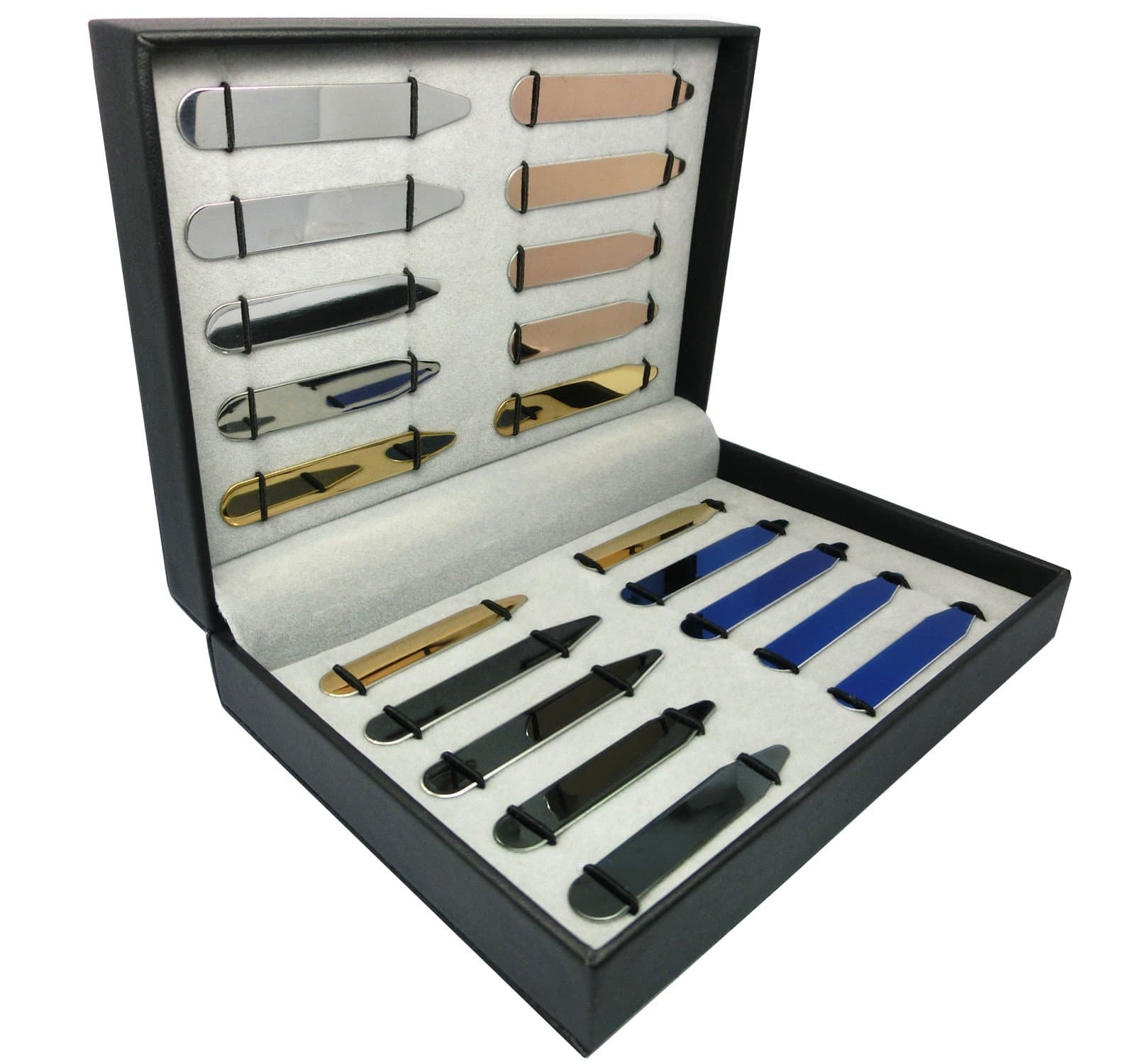 Shang Zun 20 pcs Stainless Steel Collar Stays 5 Colors in a Box - 5 Sizes