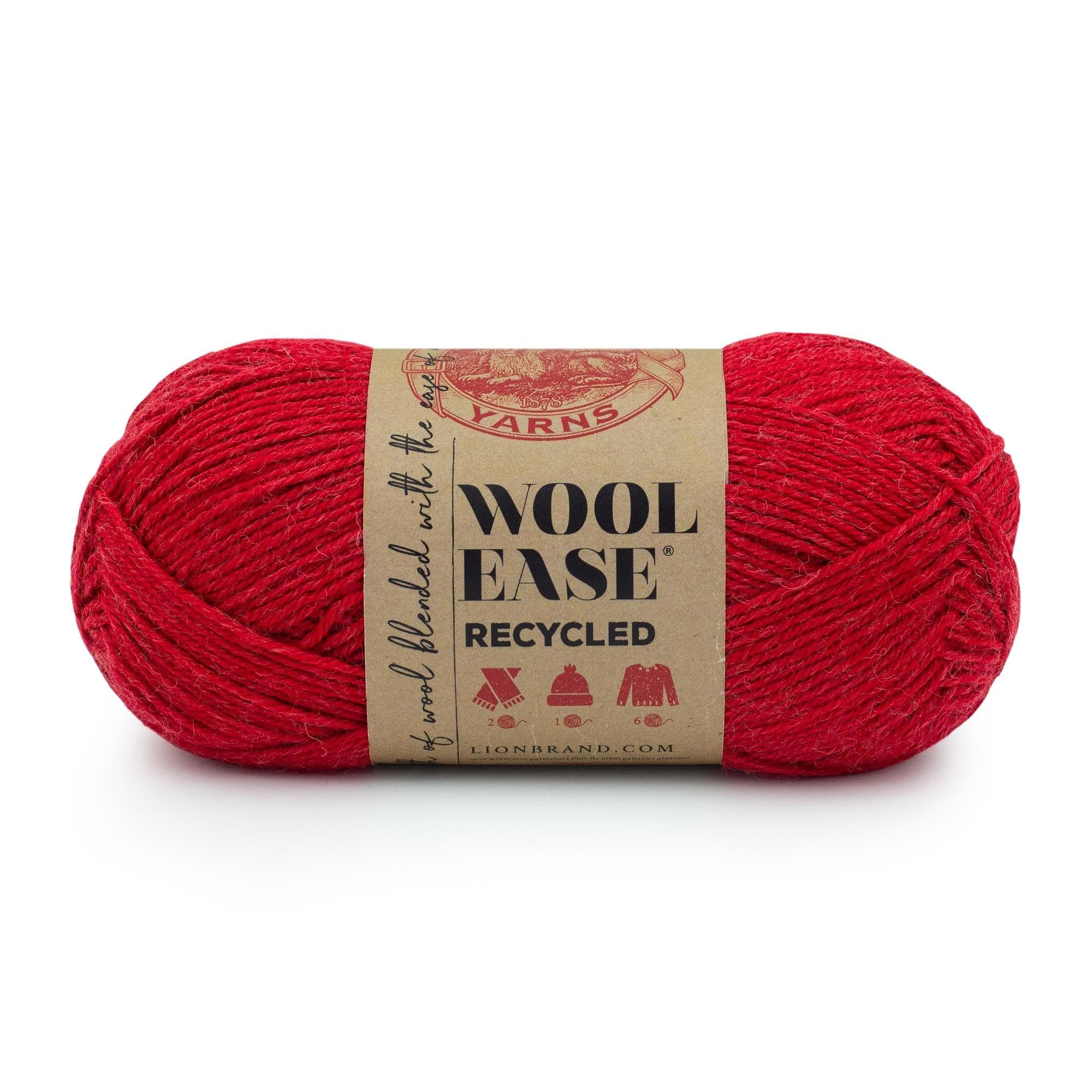 Lion Brand Yarn Wool-Ease Recycled Light Worsted-Weight Yarn for Knitting and Crochet, Red, 1 Pack, Wool and Acrylic Blend Fiber Perfect for Scarves, Hats and Blankets, 196 Yards