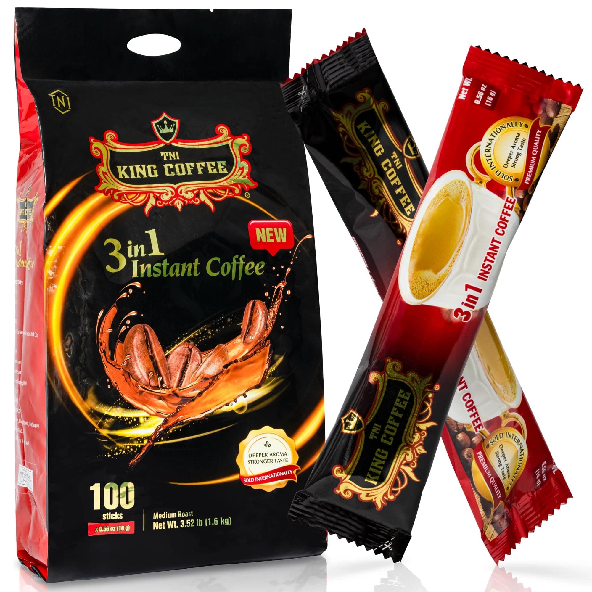 3 in 1 Instant Vietnamese Coffee, 100 Single Serve Packets - Individual Pocket Size Sachet Sticks - Blended with Coffee, Cream Powder and Sugar - Bulk Size Pack