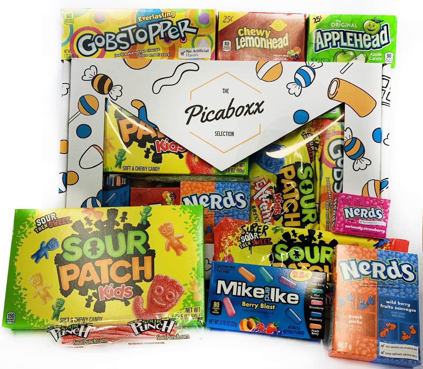 Picaboxx American Mixed Sweets Selection Gift Hamper Box ★ 9 Products Premium Pack ★ American Candy Hamper ★ Sweet Gift Box with Display Window