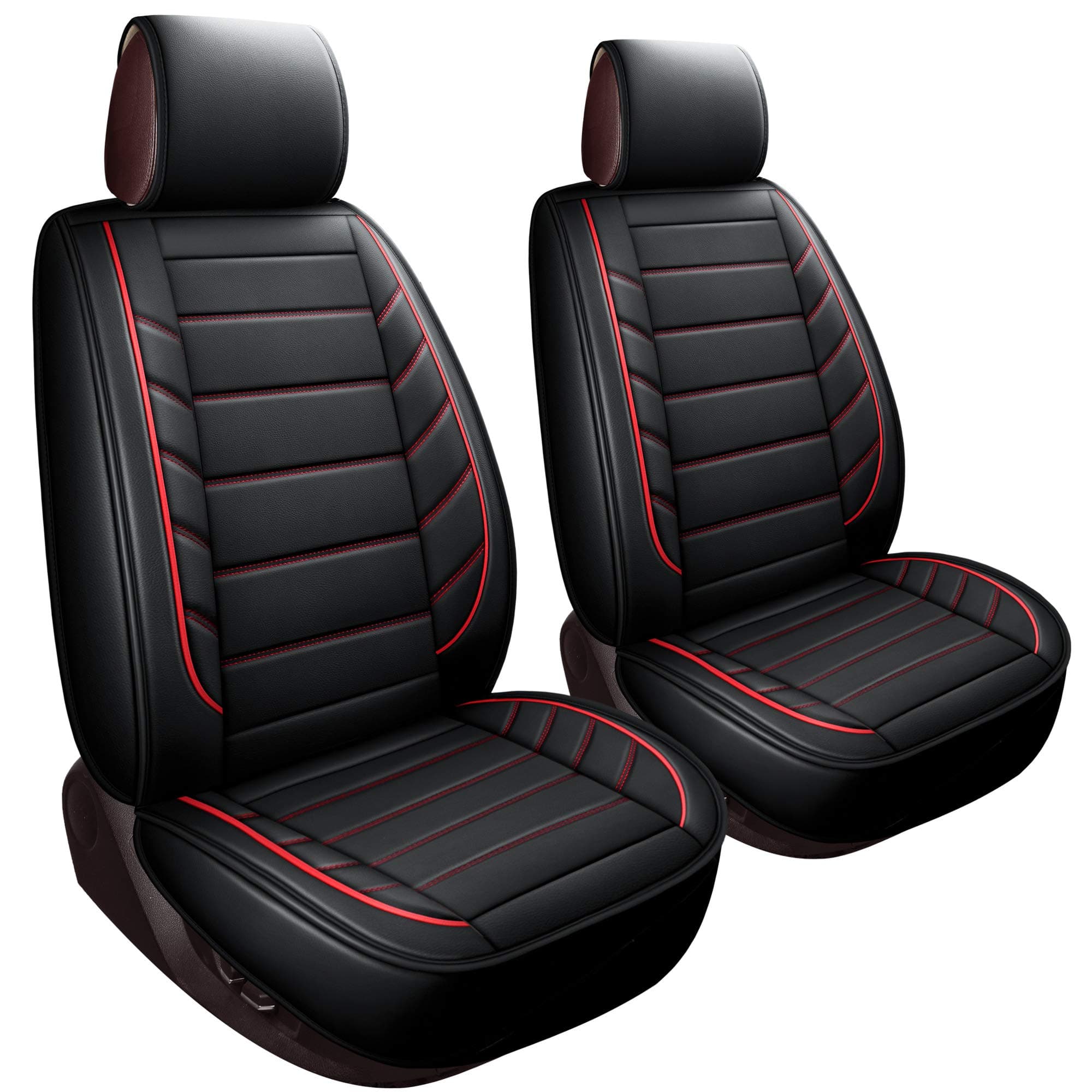 LUCKYMAN CLUB 2 Front Bucket Seat Covers Fit Most Sedan SUV Truck Fit for Chevy Silverado Traverse Cobalt HHR Equinox Cruze Malibu Impala (2 PCS, Black and Red)