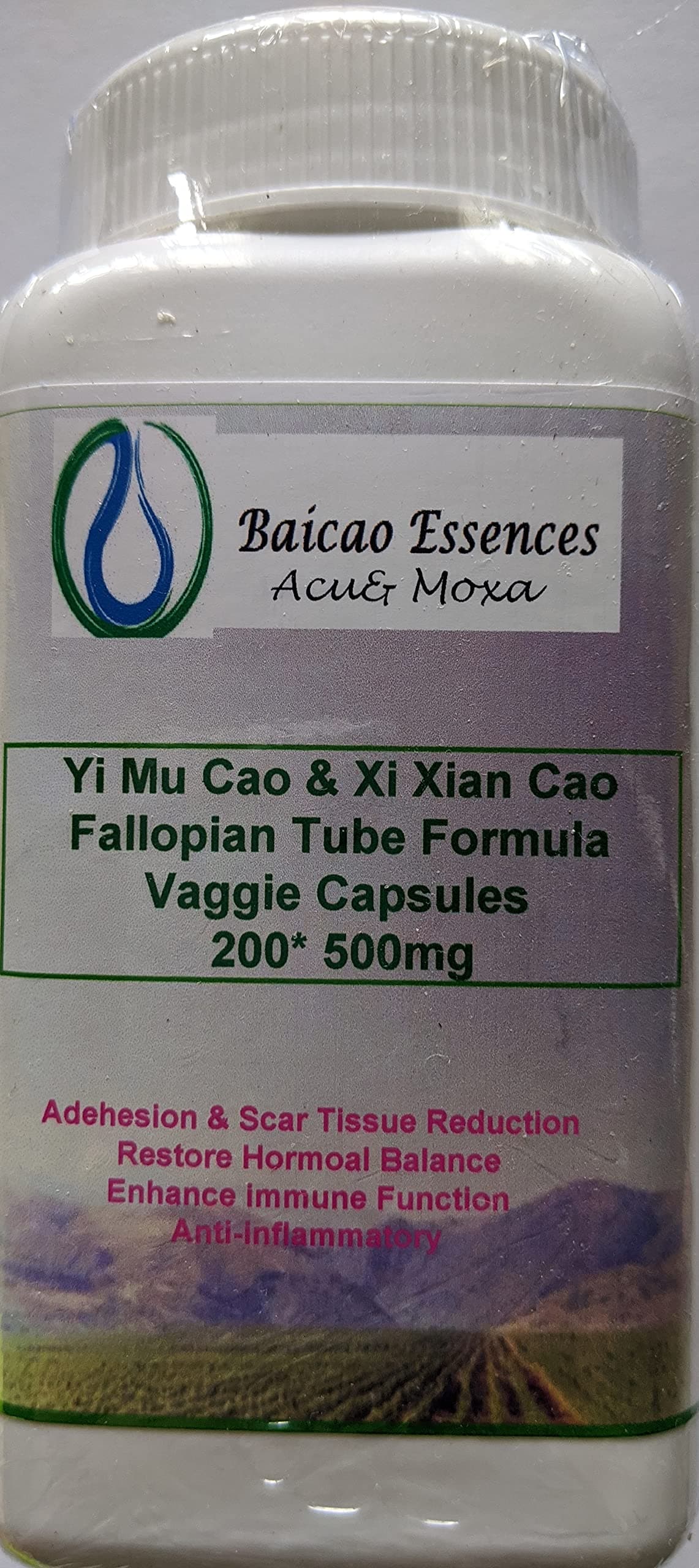200 * 500mg Veggie Xi Xian Cao & Yi Mu Cao Herbal Fallopian Tube Formula Capsules by Baicao ACU& Moxa (200 Count)