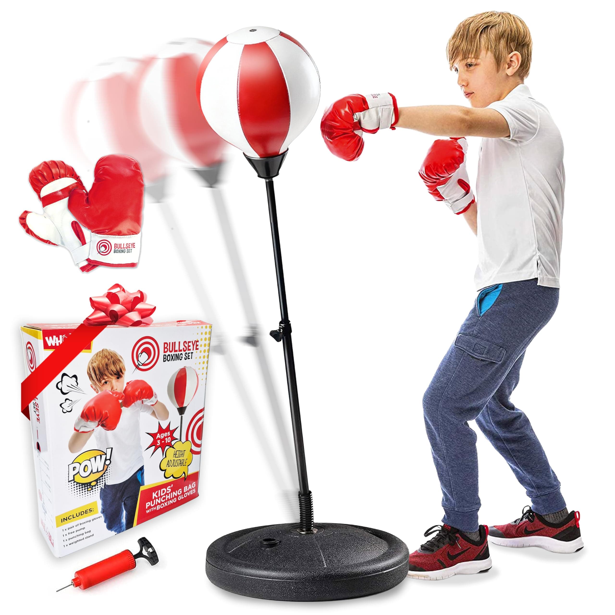 Whoobli Punching Bag for Kids and Toddler Incl Boxing Gloves| 3 4 5 6 7 8+ Years Old Adjustable Kids Boxing Bag with Stand| Sports Toy for Boys| Ideal Christmas Birthday Gift for Children; New 2026