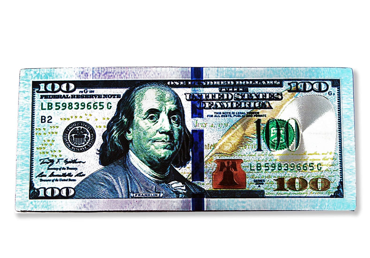LUCKBOOSTIUM Lucky 100 Dollar Bill Magnet - Multicolor Wall and Refrigerator Magnet - Unique Souvenir Items - Home and Office Decorative Things & Car Accessories (2.5” x 6”)