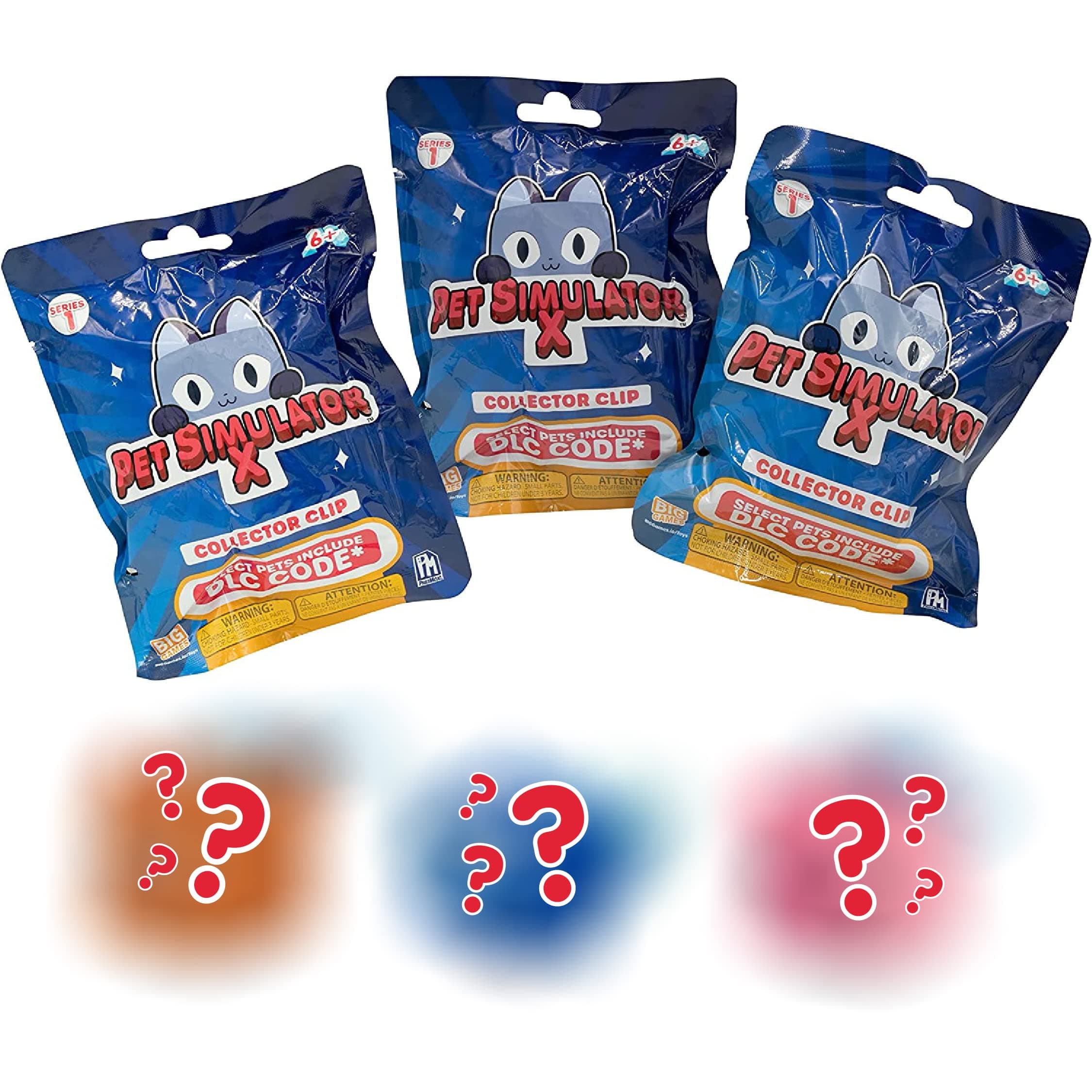 PET Simulator X - Mystery Pet Minifigure Toys with Collector Clip - Blind Bags 3 Pack and Chance of DLC Code - Surprise Collectable