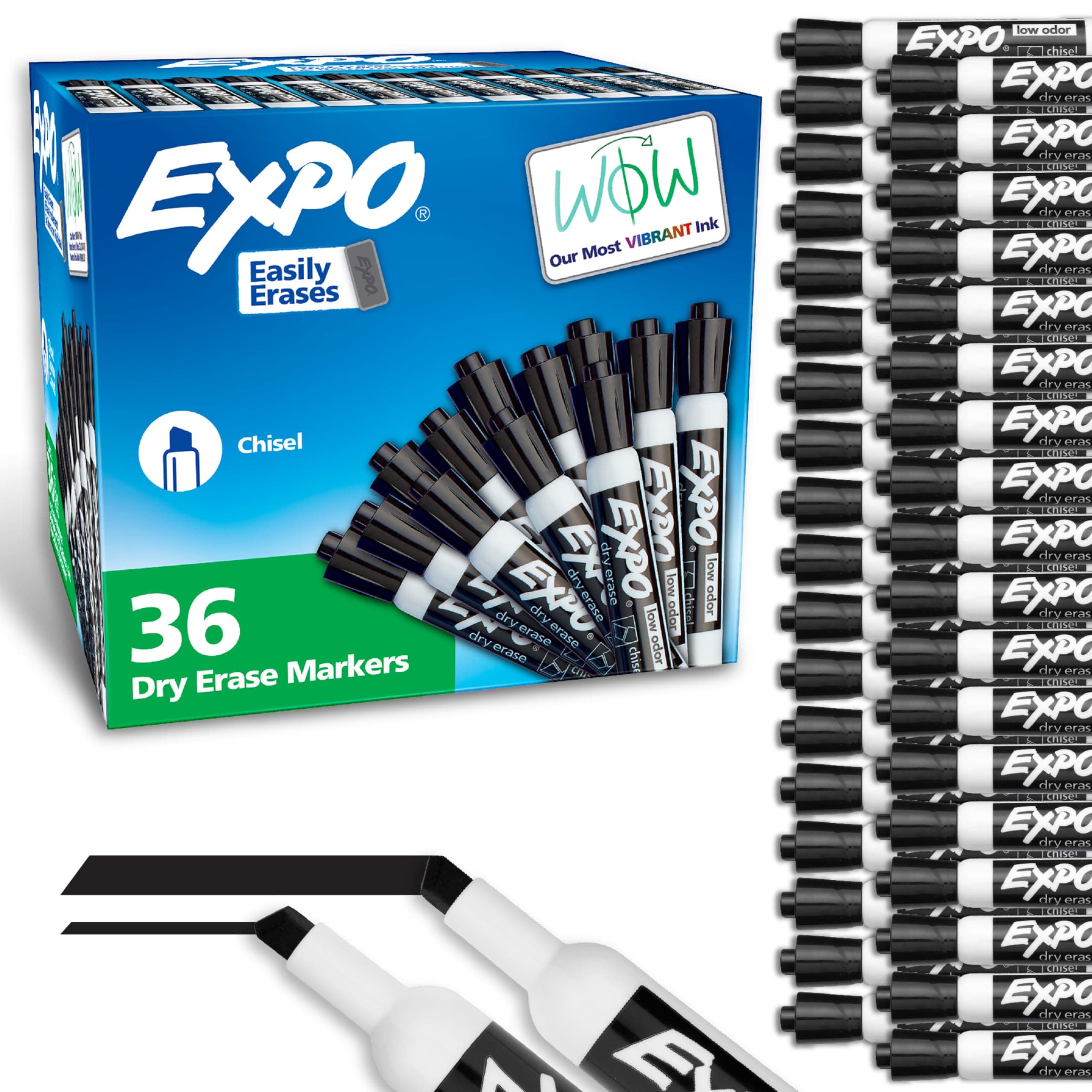 EXPO Dry Erase Markers Chisel Tip Black Low-Odor Perfect for Whiteboards Non-Porous Surfaces & Home Offices (Pack of 1 36 Count Total)