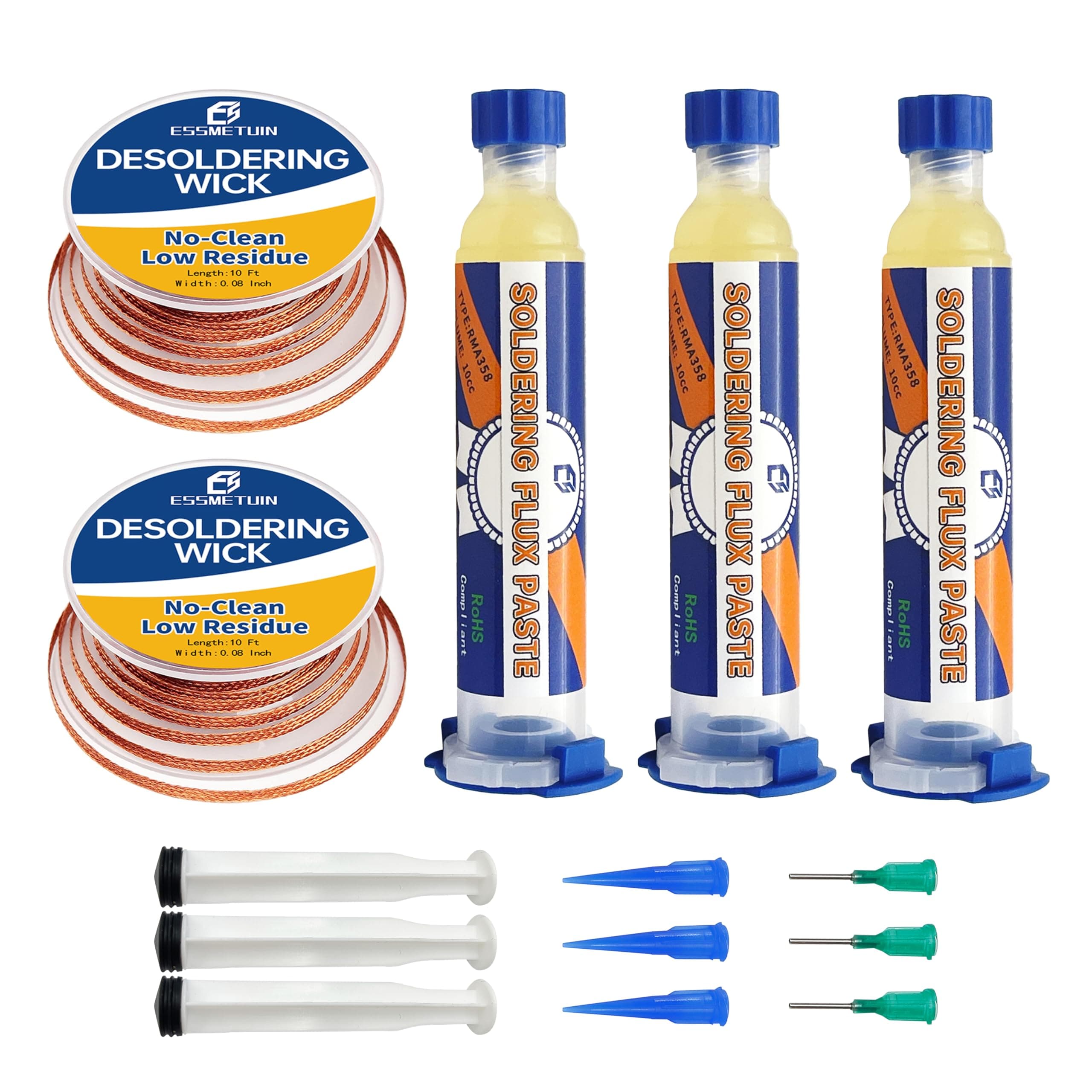 Desoldering Wick and Soldering Flux Paste for Electronics Repair, No Clean Flux, Solder Removal Kit