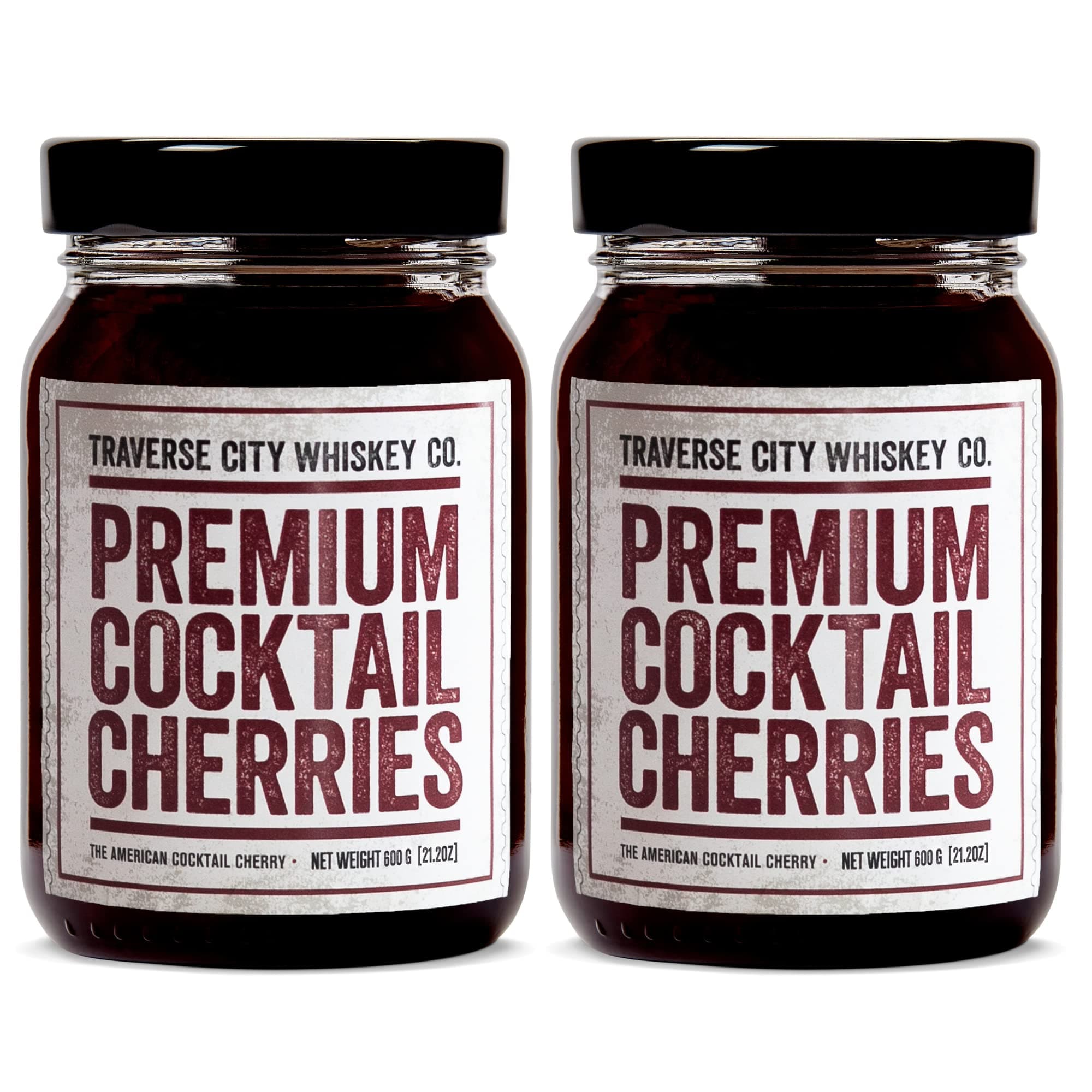 Premium Cocktail Cherries for Cocktails and Desserts | All American, Natural, Certified Kosher, Stemless, Slow-Cooked Garnish for Old Fashioned, Ice Cream Sundaes & more by TCWC (2 PACK of 21 oz)