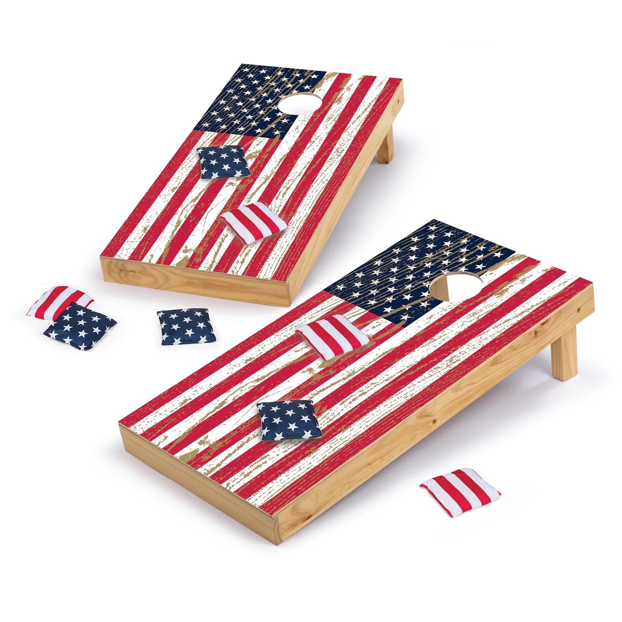 Backyard Champs 2' x 4' Tournament Approved Wood Cornhole Set, 8 Bean Bags Included - Stars and Stripes Design – perfect for Backyard, Beach, Park, Tailgates, Outdoors and Indoors