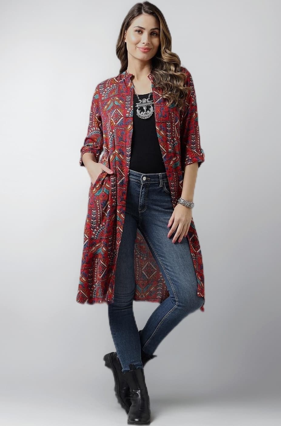 100% Cotton Ethnic Print Long Front Open Shrug | Calf Length |Western & Casual Wear| Summer Wear | Shrugs for Woman Stylish