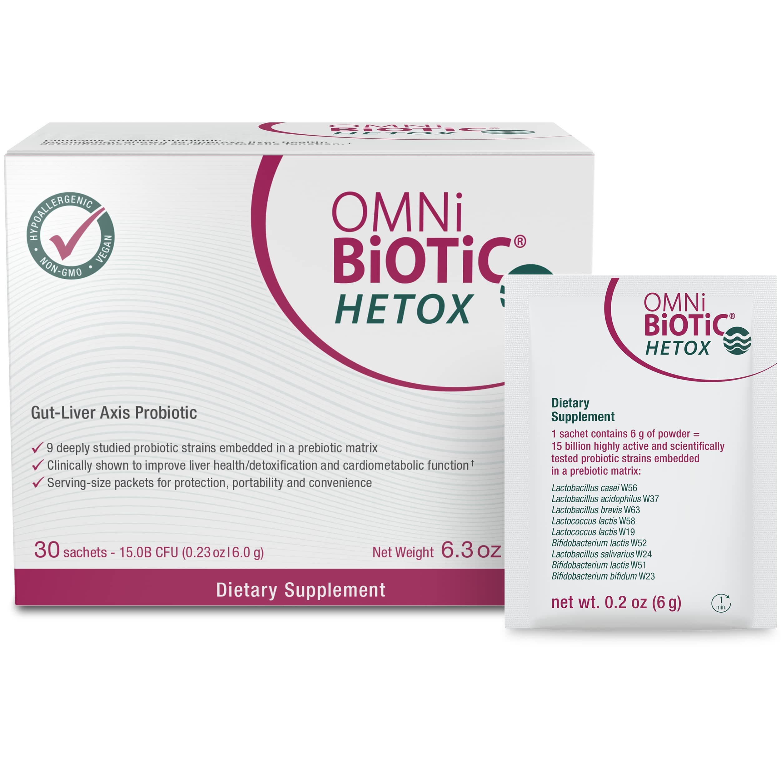 Omni BiOTiC Hetox Probiotic Liver Detox - Bifidobacterium & Lactobacillus Probiotic Supplement - Hypoallergenic Gut-Liver Support - Non-GMO Detox Cleanse for Men and Women