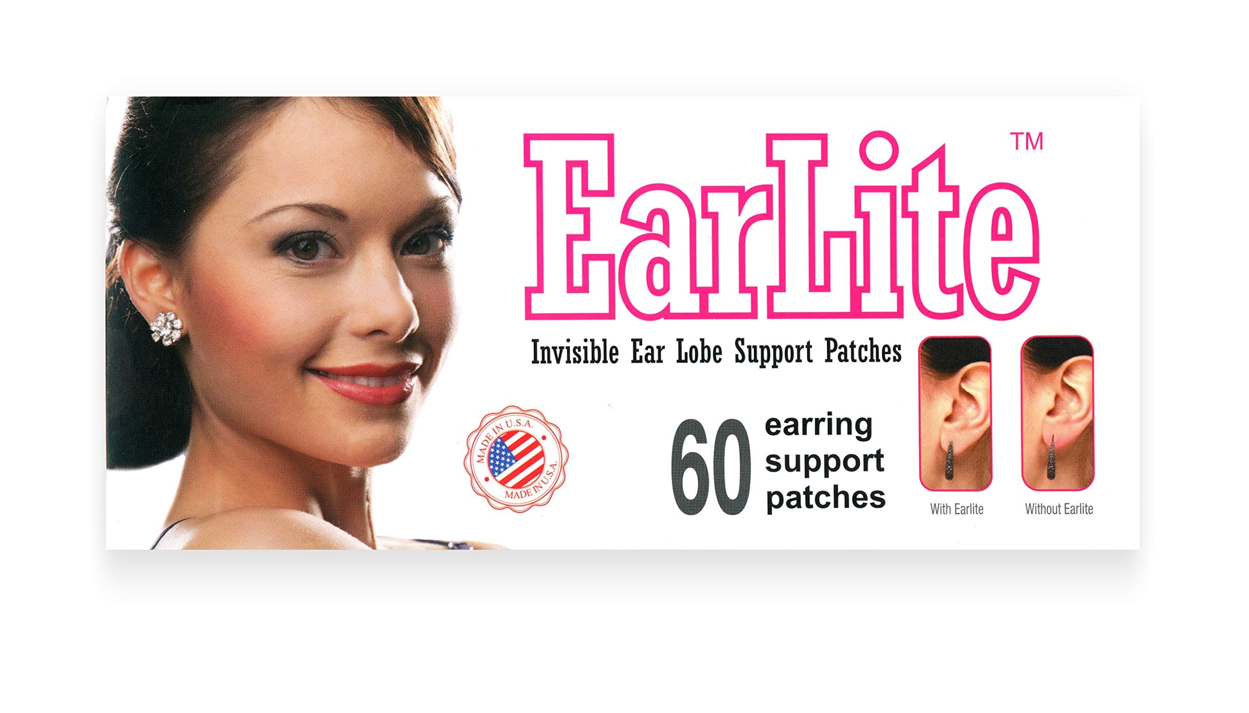 EarLite 60 PATCHES Invisible Earring Ear-Lobe Support Waterproof Patches in ZipLock Pouch …