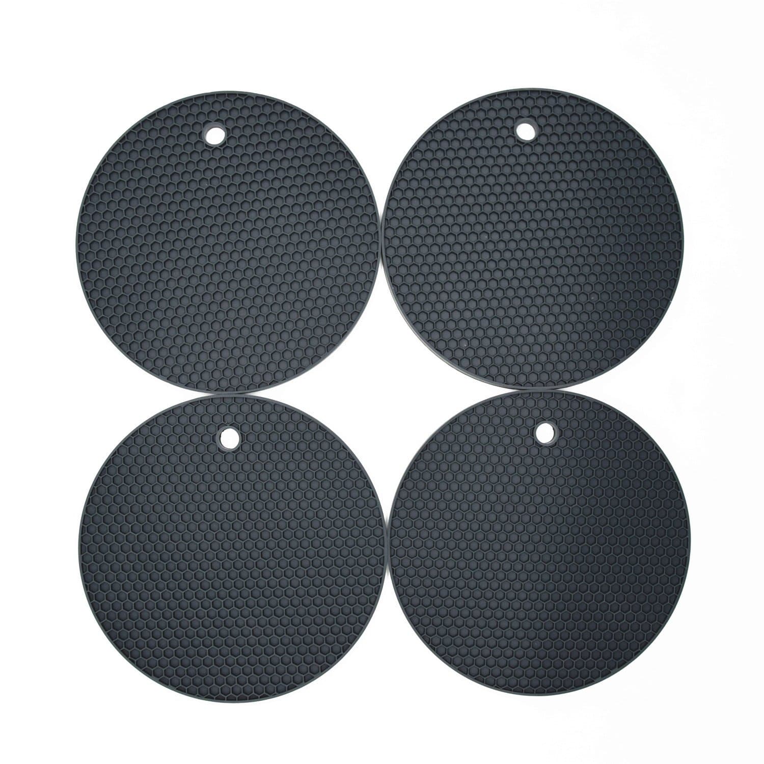VENDOLO Premium Quality Silicone Trivet - Set of 4 Heat Resistant Pot Holders - Easy to Clean, Hygienic, Modern Design - Dark Grey, Silicone, Dark-grey, 18 cm