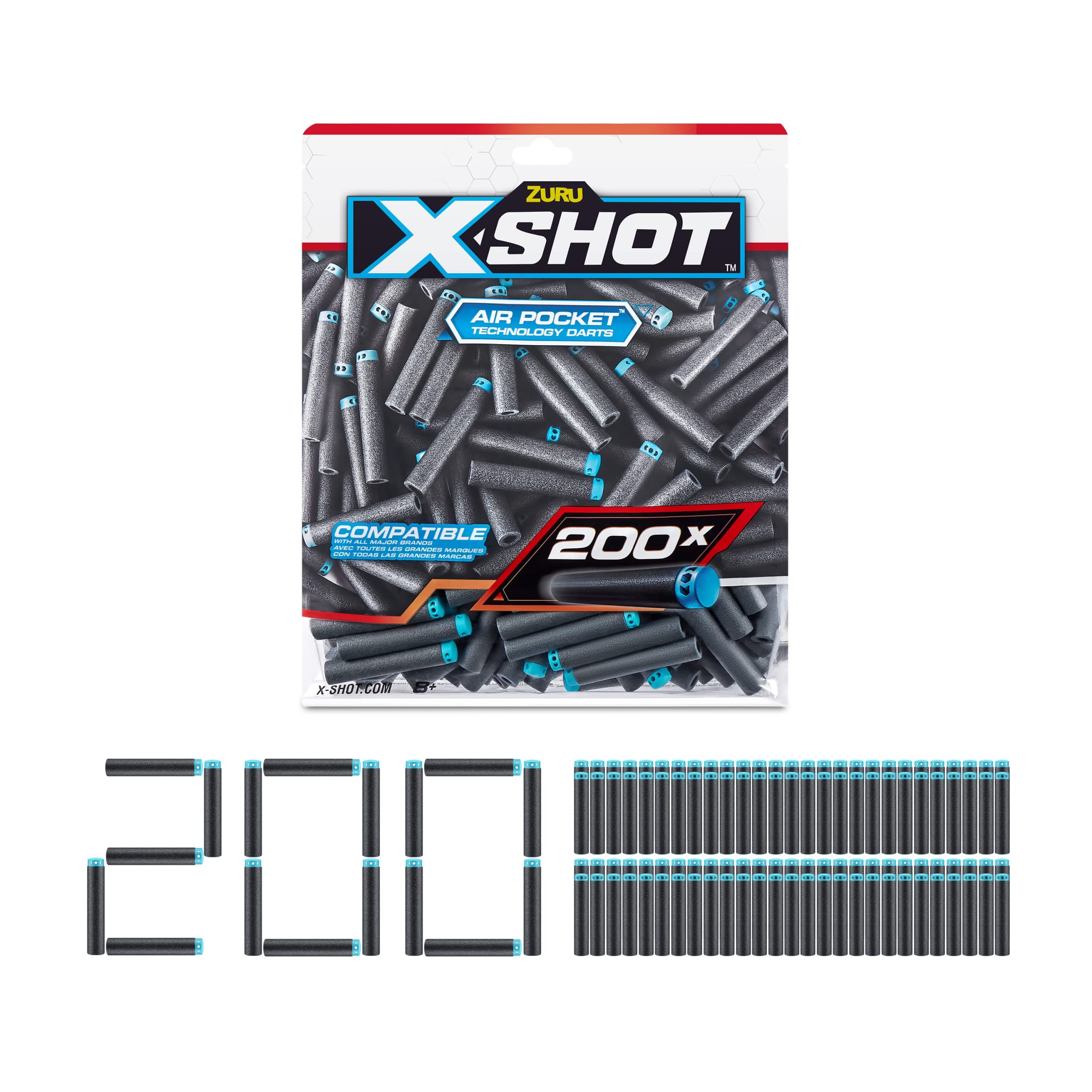 XSHOT Excel Dart Refill, 200 Foil Bags, Major Brand Compatible, Air Pocket Technology, Outdoor Toy for Boys and Girls, Teens and Adults