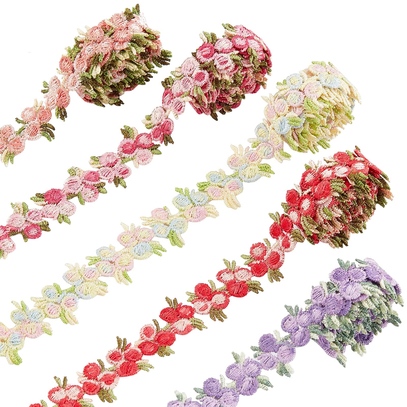 5 Colors Flower Trim Ribbon Floral DIY Lace Applique Sewing Craft Rose Lace Edge Trim Decorating Embroidered Polyester for Wedding Dresses Embellishment DIY Party Decor Clothes, 5 Yards